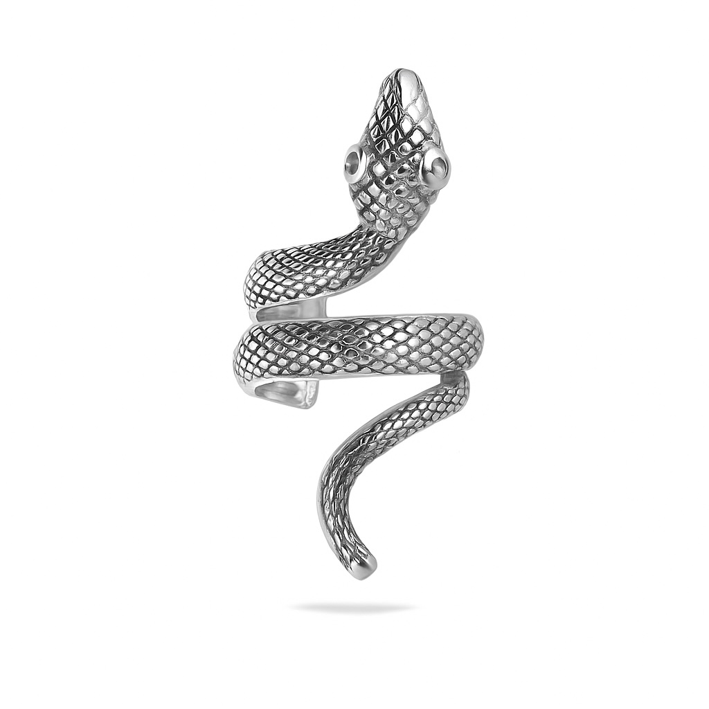 Serpentine .925 Sterling Silver Snake Ear Cuff Conch Ear Wrap Gothic Reptilian Accessory Unique Handcrafted Statement Jewelry