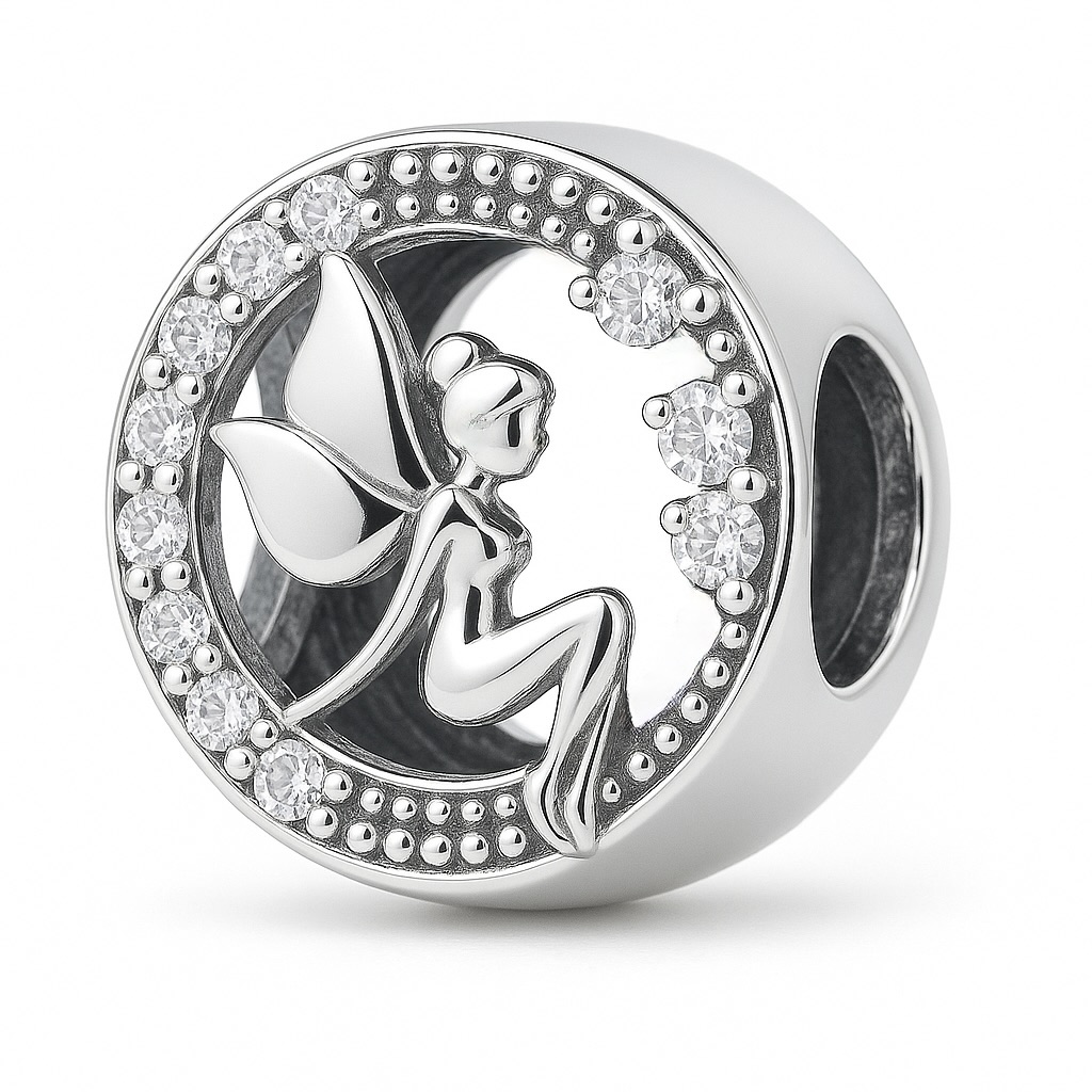 Sterling Silver 925 Fairy Bracelet Charm CZ Gemstones Fairytale Whimsical Bead Accessory