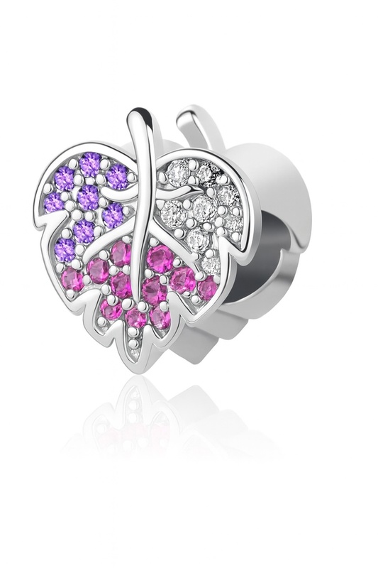 Sterling Silver 925 Sparkling Leaf Bracelet Bead Charm "Spring Blush”