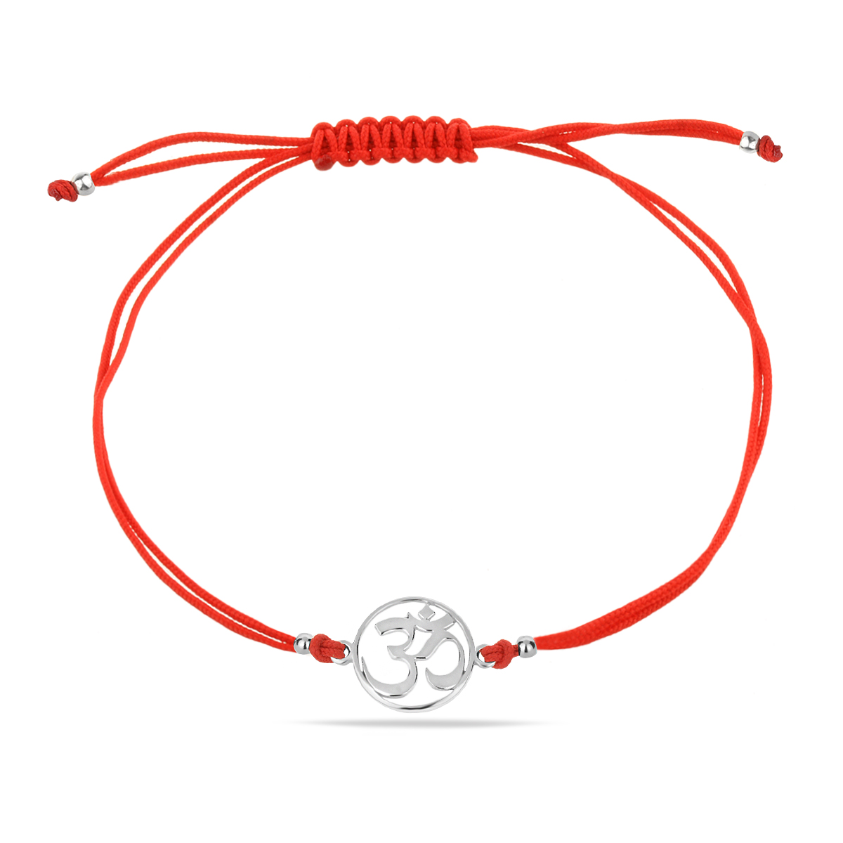 Om Adjustable Red String Bracelet Sterling Silver 925 Aum Ohm "Prosperity"