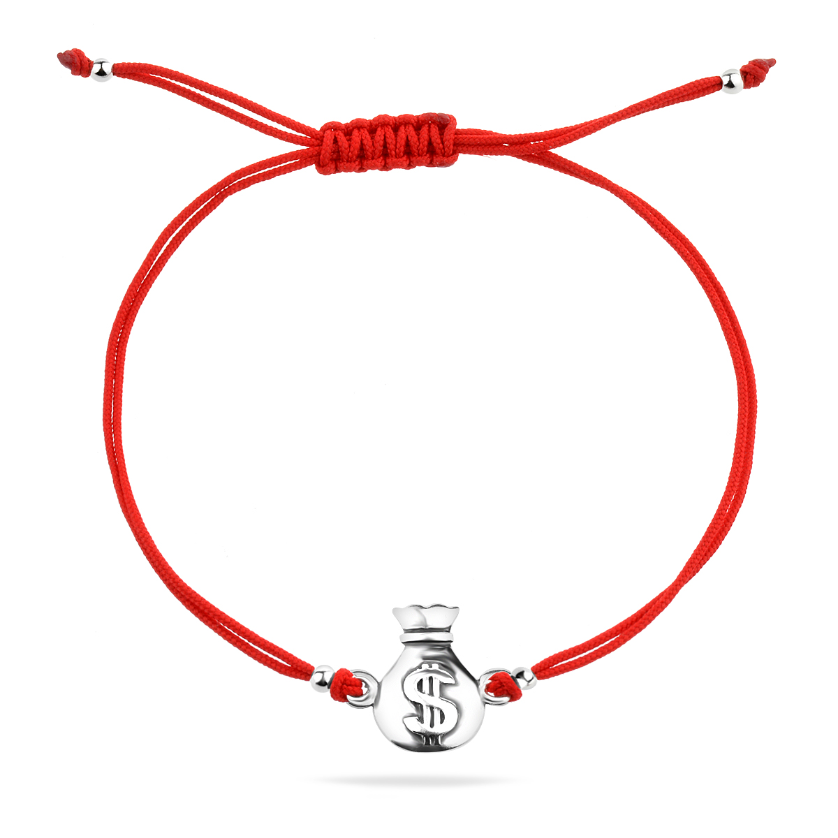 Lucky Dollar Sign Money Bag Charm Red String Adjustable Bracelet Sterling Silver 925 Wealth Charm Symbolic Unisex Jewelry Gift Present