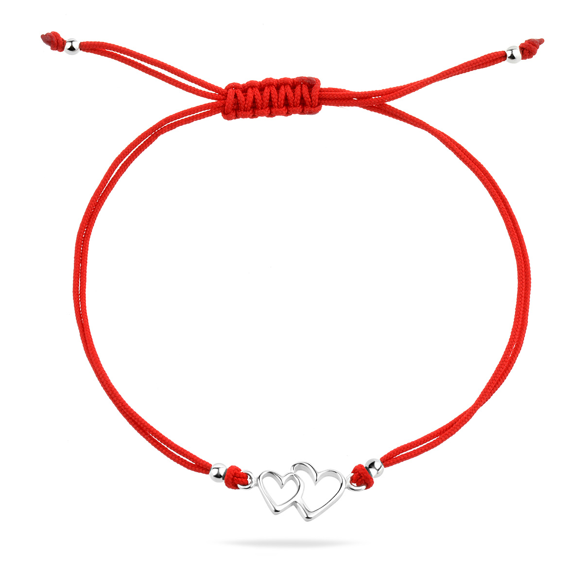 Double Open Hearts Adjustable Red String Bracelet Sterling Silver 925 Charm Love Couples Protection Friendship Symbolic Jewelry Gift Present