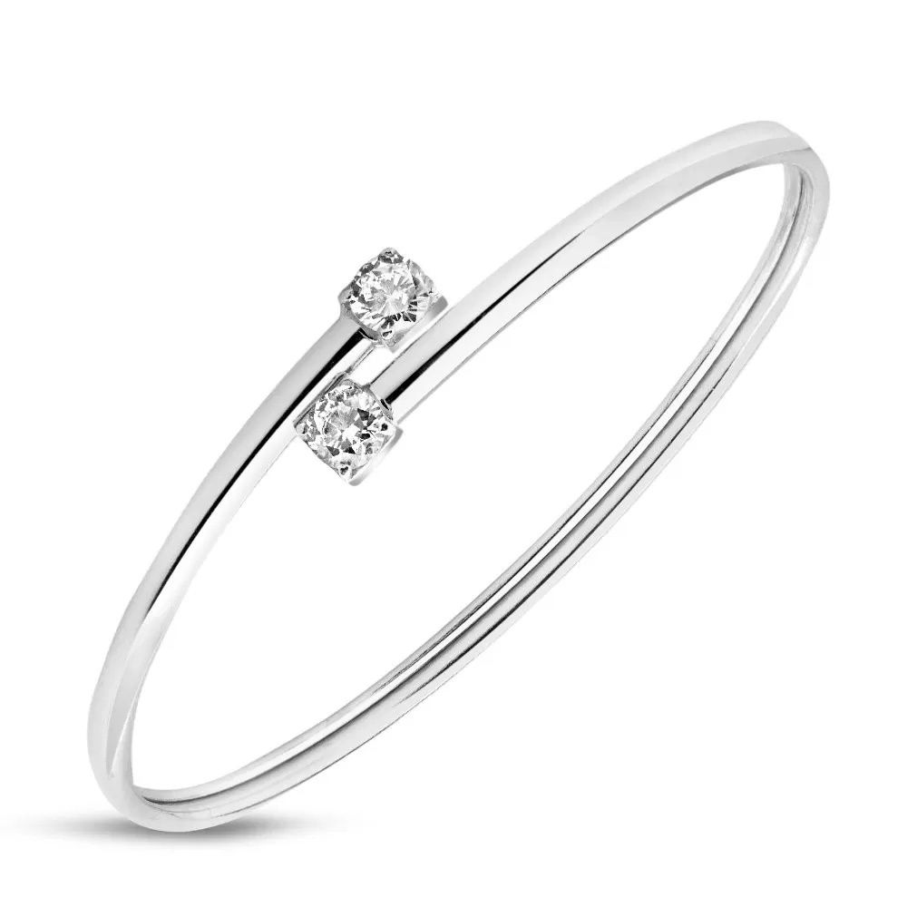 Sterling Silver 925 White Gemstones Bangle Bracelet "Twinkle"