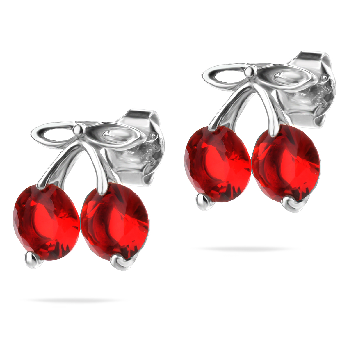 Red Cherry Stud Earrings Sterling Silver 925 Gemstones Jewellery "Sparkling Blossom"
