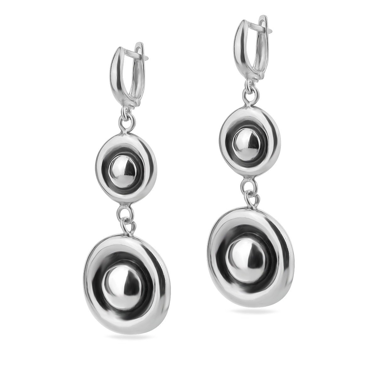 Double Sphere Earrings Sterling Silver .925 Dangle Drop Oxidised Women Gift Present Jewellery