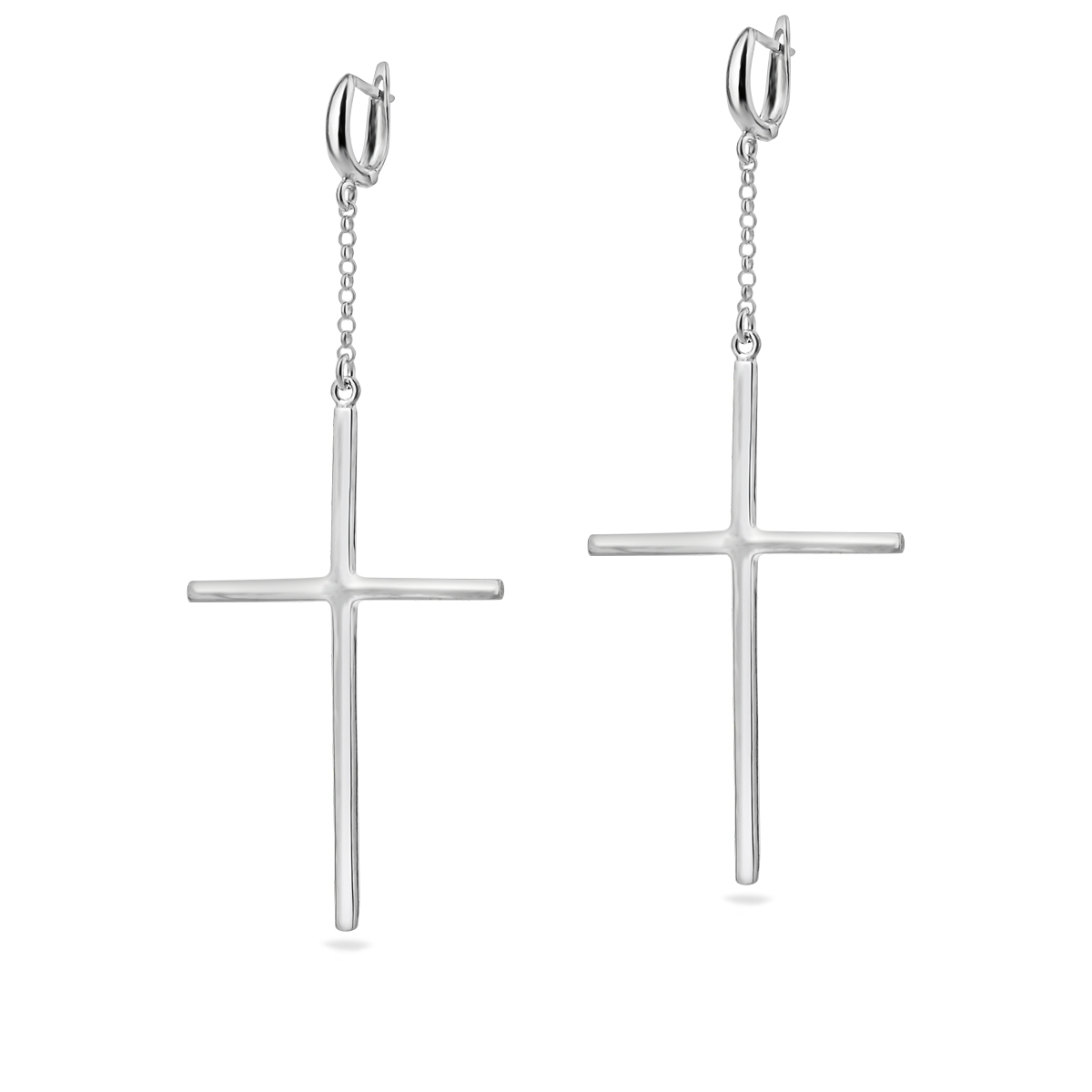 Chain Dangle Drop Cross Earrings Sterling Silver .925 Modern Wire Long Chain Charm Minimalist Ear Je