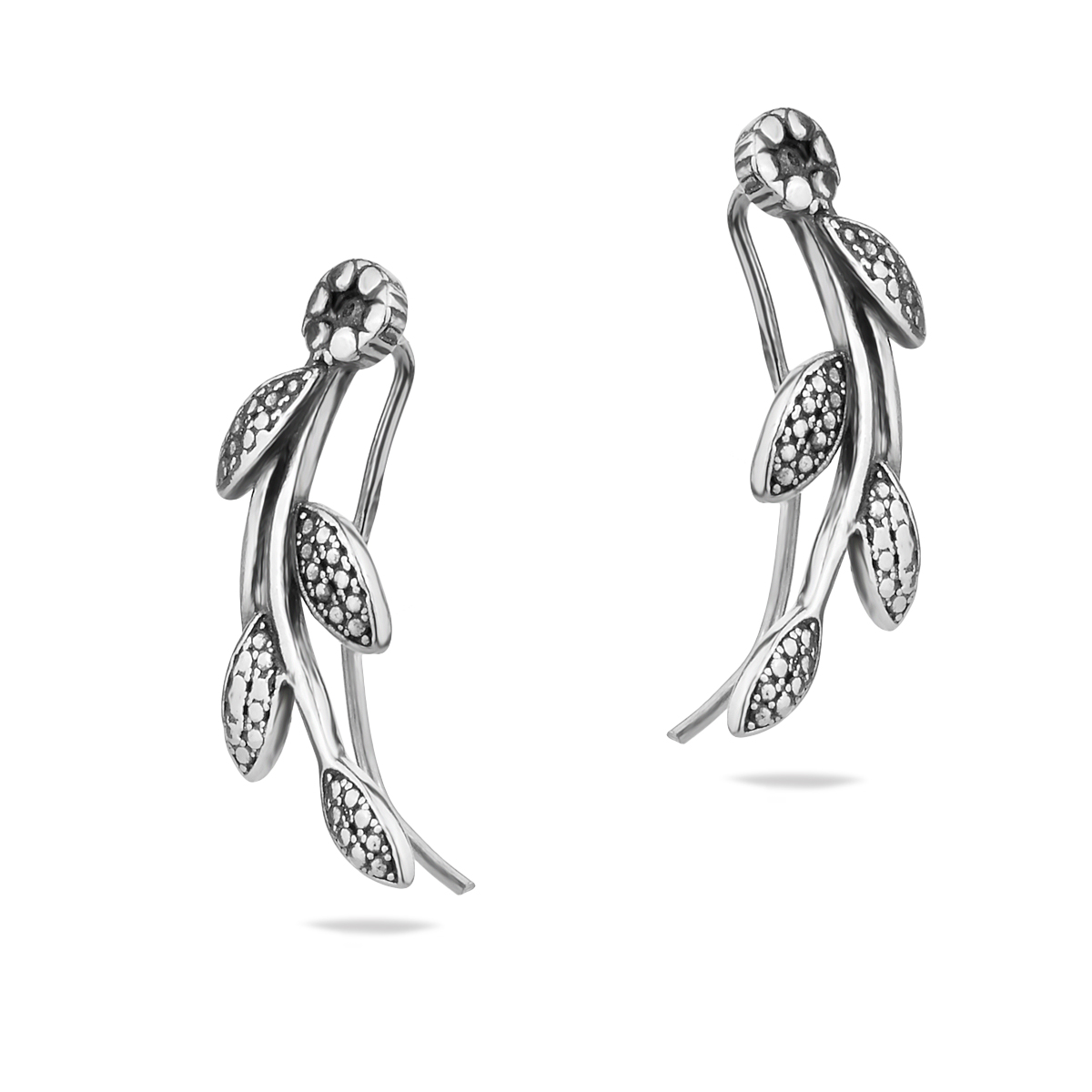 Flowers Hook Earrings Sterling Silver .925 Dainty Floral Nature Leaf Wire Jewellery Women Girl Gift Present