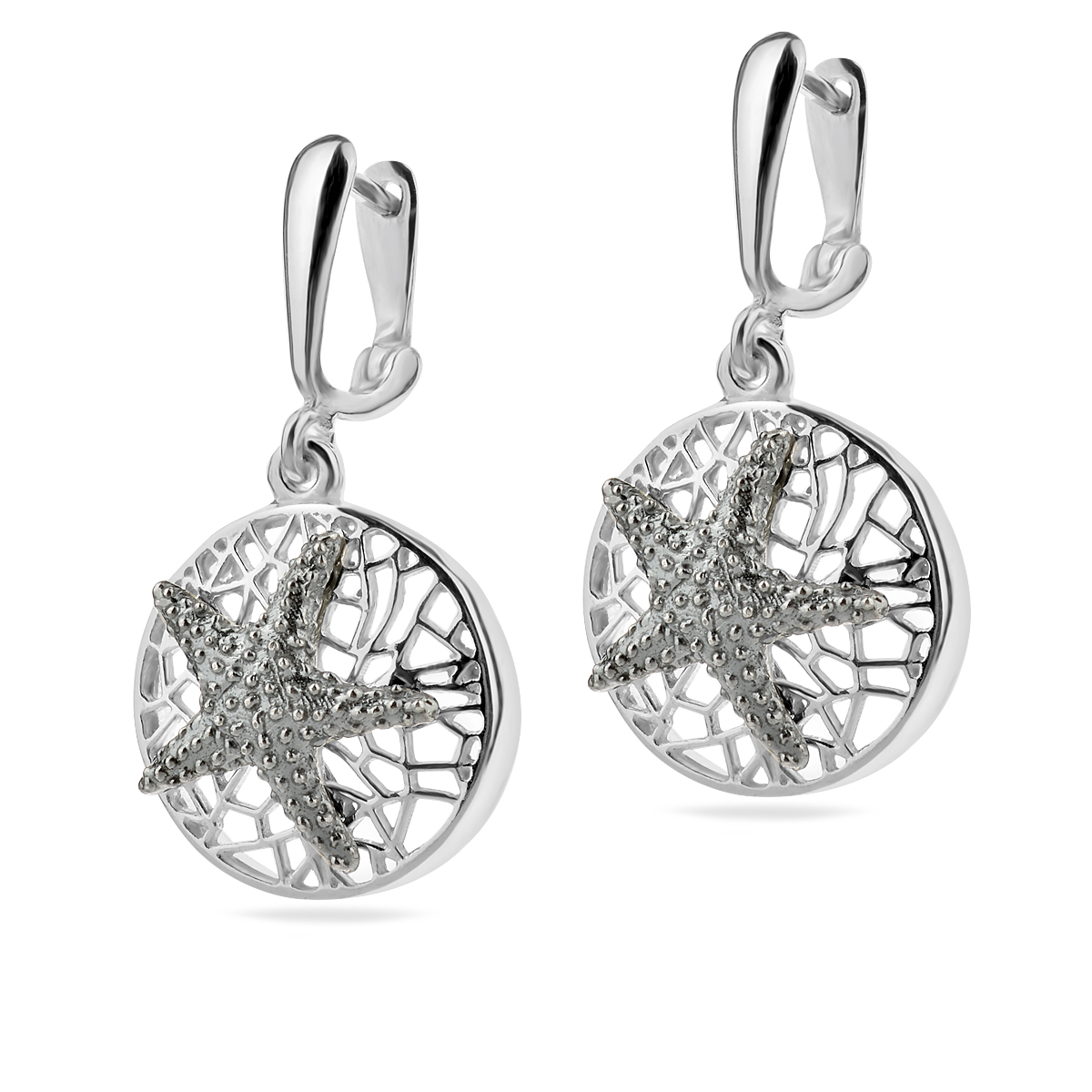 Sterling Silver 925 Starfish Earrings Dangle Drop Oxidised Design Charm Circle Ocean Sea Girl Women Jewellery Gift Idea