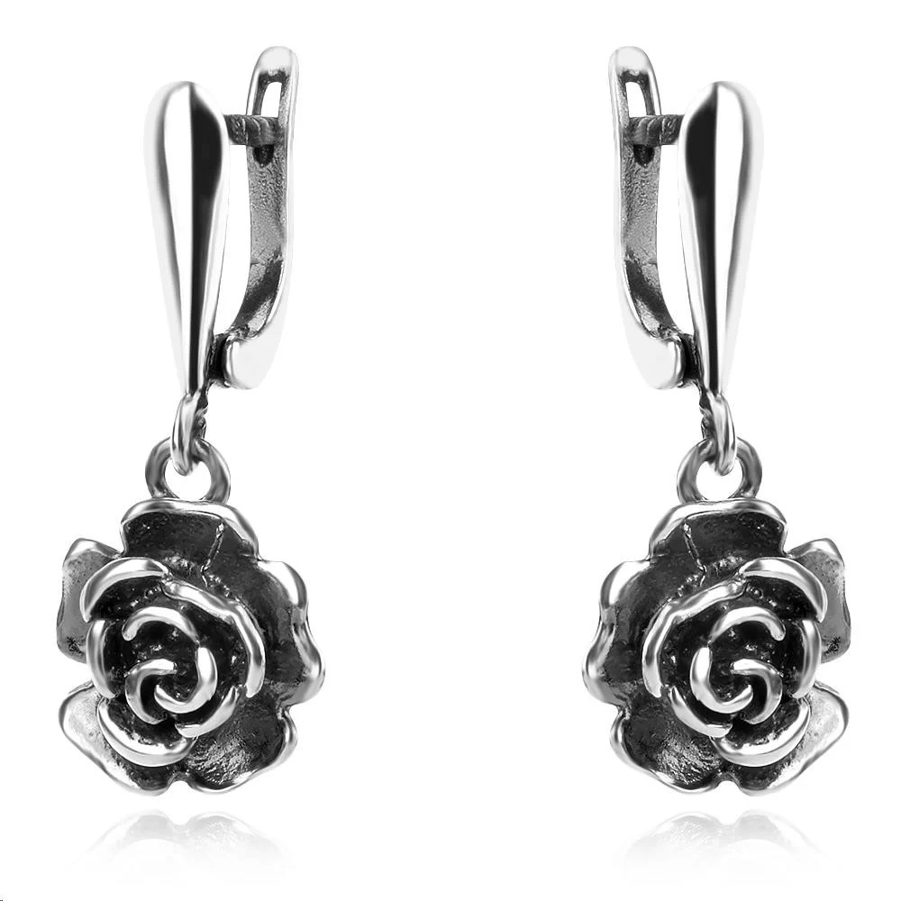 Rose Flower Earrings Sterling Silver 925 Dangle Drop Charm Love Romantic Women Girl Jewelry Birthday Anniversary Wedding Graduation Gift