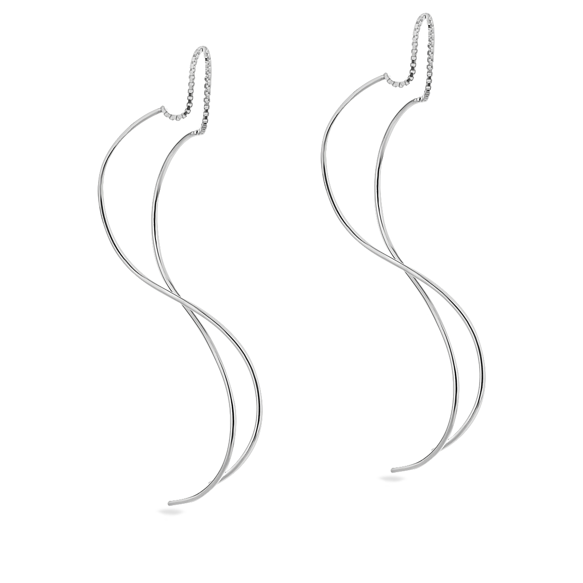 Long Ear Wire Earrings Sterling Silver 925 Spiral Dangle Threader Pull Through Chain Twirl Earrings Minimalistic Jewelry