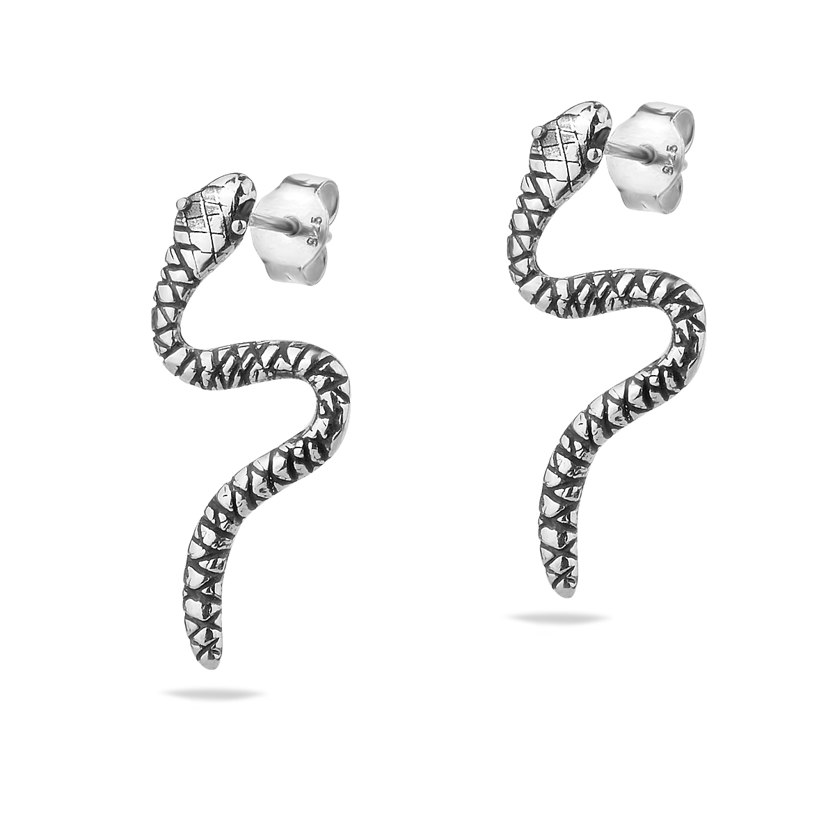 Sterling Silver 925 Snake Stud Earrings Crawler Climber Ear Cuffs Serpentine Gothic Reptile Animal Lovers Jewelry Gift