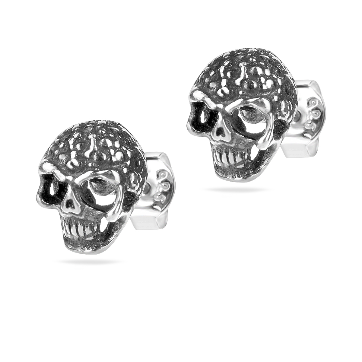 Skull Studs Sterling Silver .925 Earrings Biker Motorcycle Men Women Deadhead Gothic Punk Ear Fashion Accessory Unisex Jewelry Gift Present