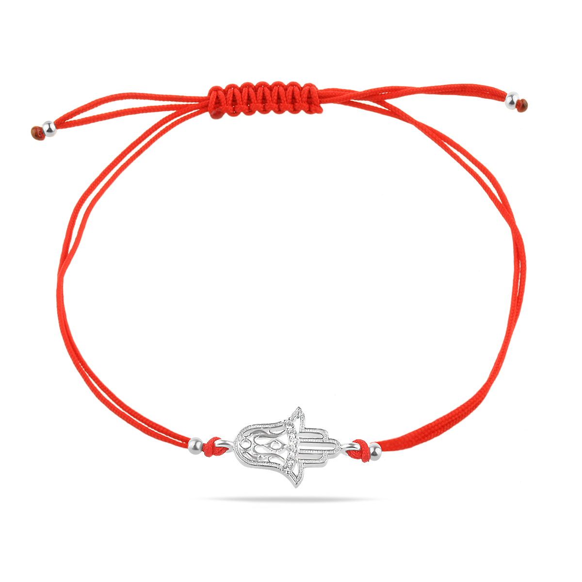 Hand of Fatima Bracelet Red String Sterling Silver 925 Cubic Zirconia Hamsa Charm Adjustable Size Unisex Jewellery Gift Present