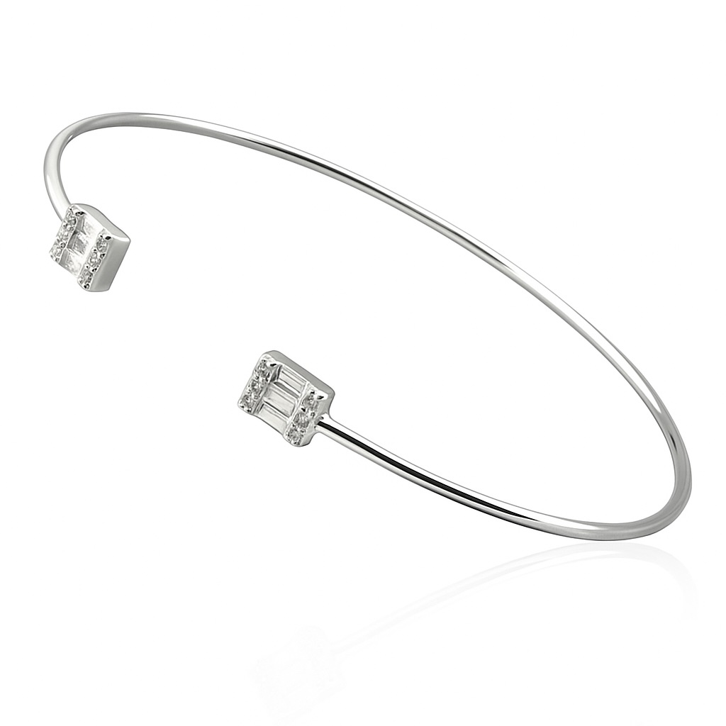 Zircon Wrap Bracelet Sterling Silver 925 Bangle Adjustable Wraparound Wrist Cuff White Gemstones Minimalistic Dainty Statement Jewellery