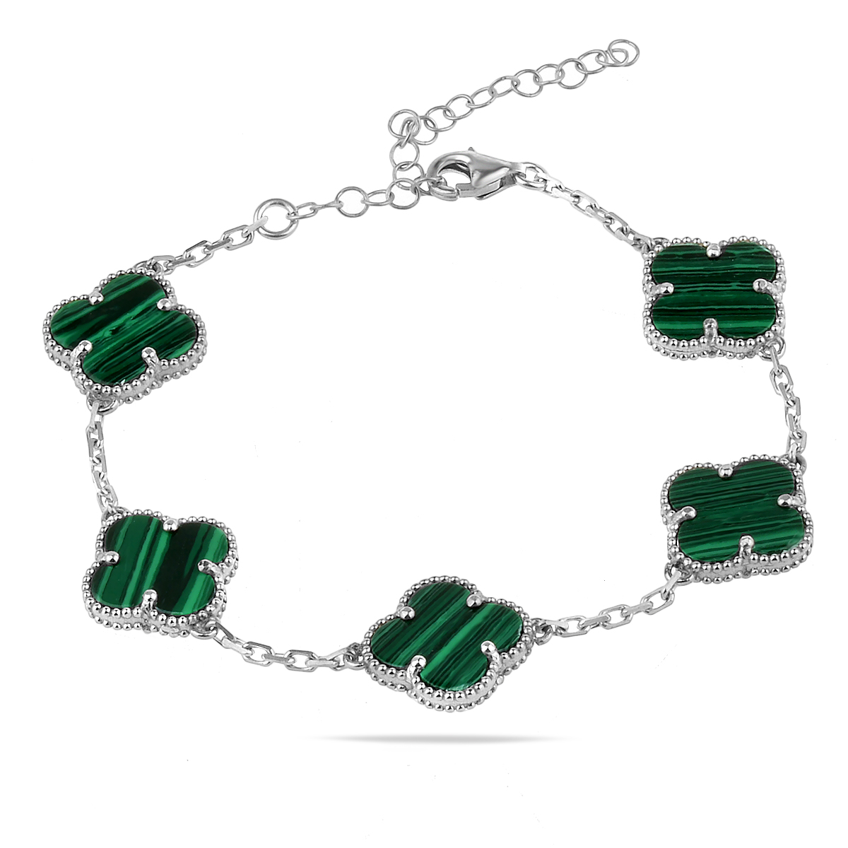 Lucky Clover Sterling Silver 925 Green Malachite Bracelet "Verdant"