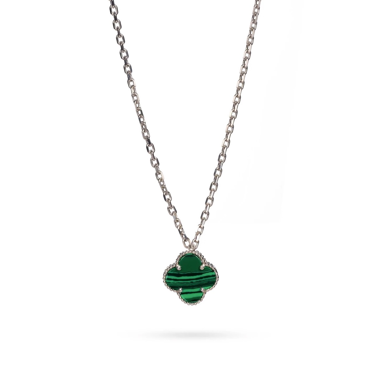 Malachite Clover Pendant Sterling Silver 925 Four-Leaf Luck Necklace Jewellery "Emerald"