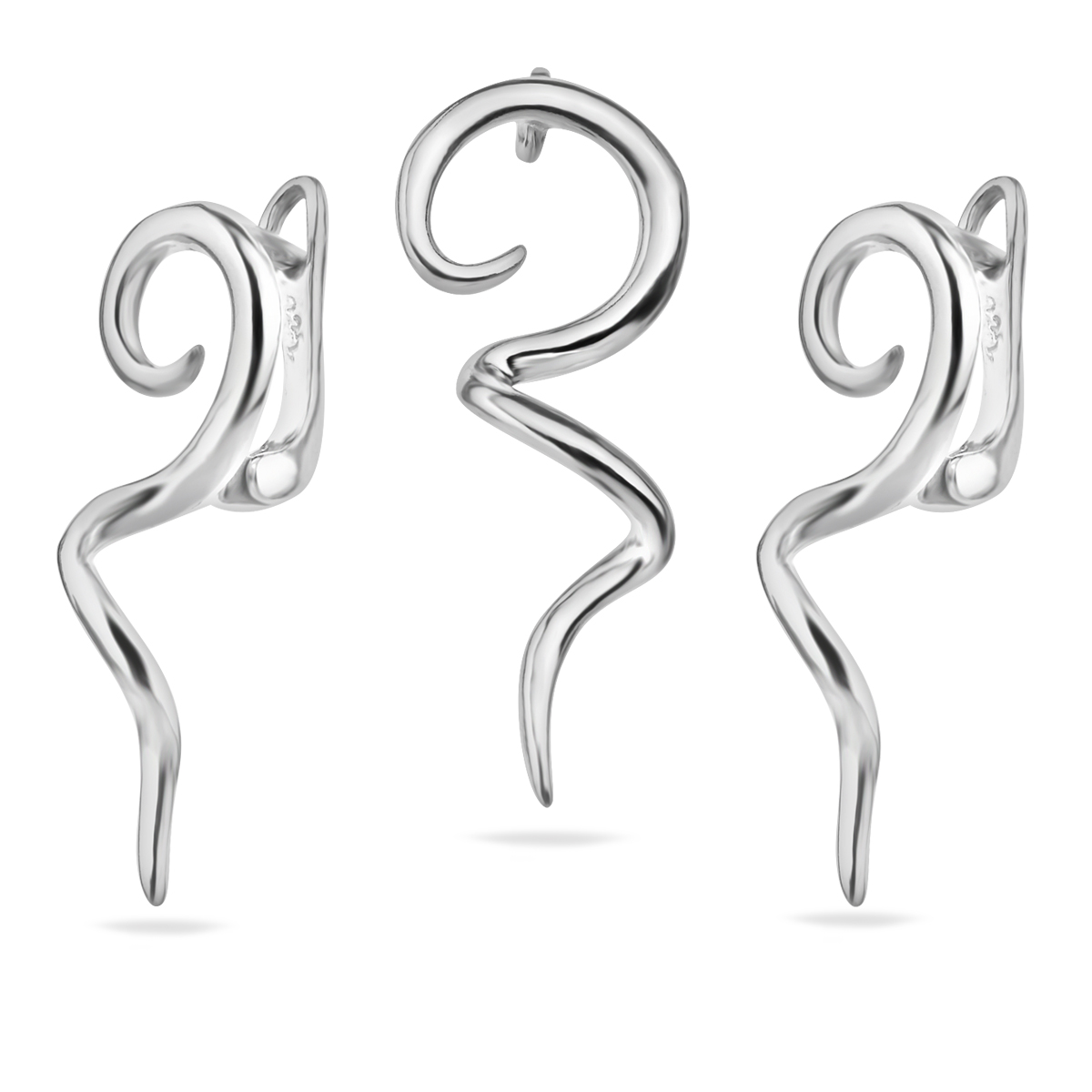 Modern Twirl Set Sterling Silver .925 Swirl Serpentine Twist Earrings Pendant Jewelry