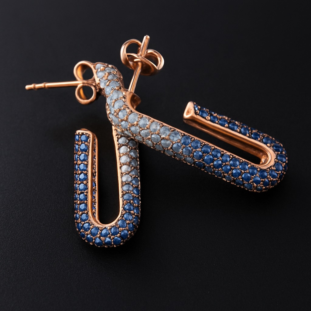 Rectangle Cubic Zirconia Stud Earrings Sterling Silver 925 Rectangular Open CZ Half Hoop Oval Geometrical Earrings - Image 2