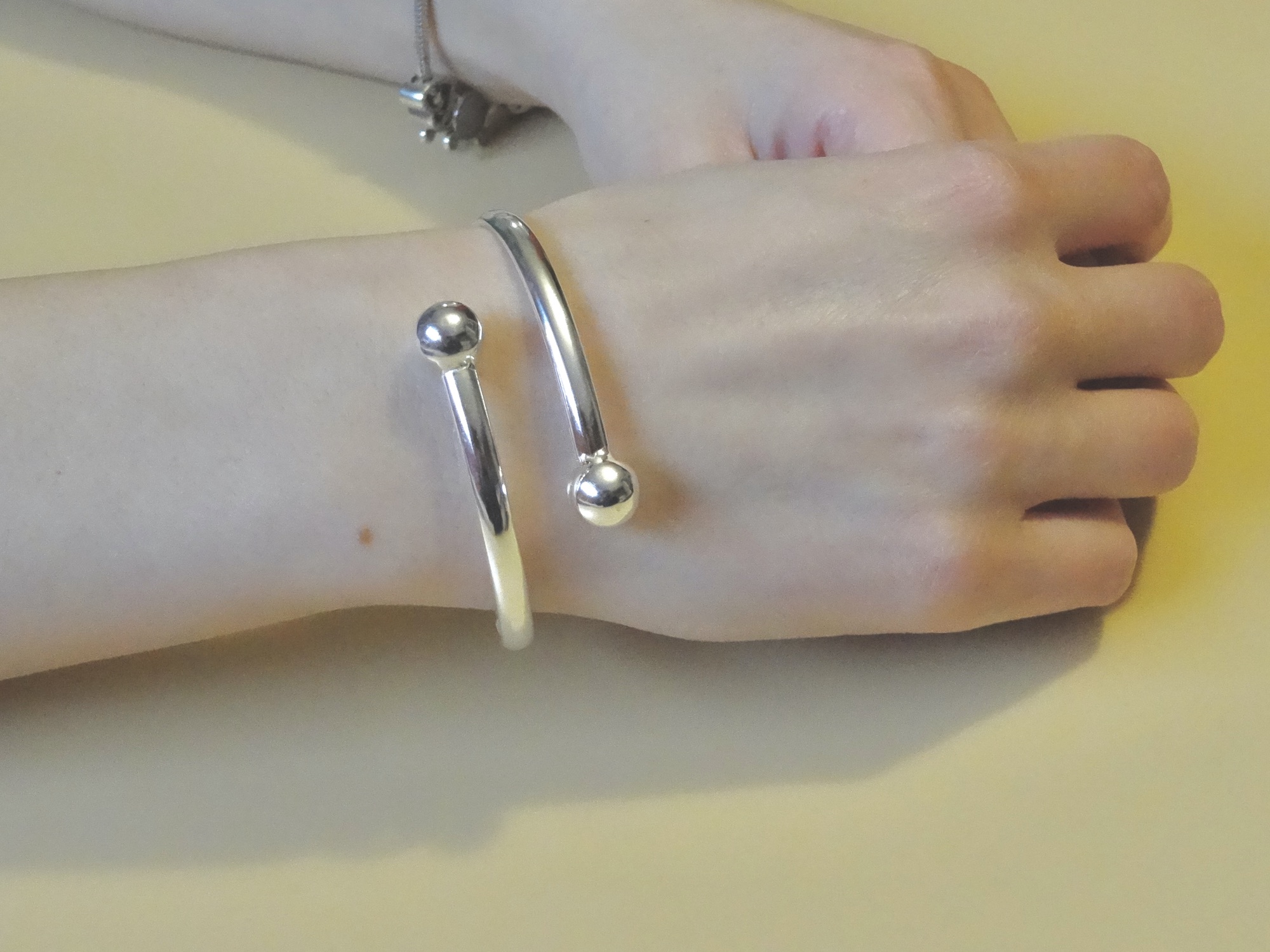 Sterling Silver Bracelet “Orbit” – Minimalist Double Ball Bangle - Image 3