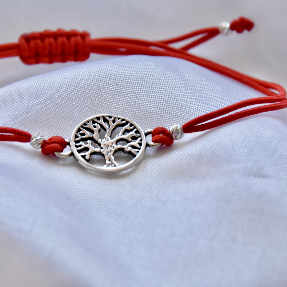 Sterling Silver Tree of Life Bracelet “Red Harmony” – Adjustable String Charm - Image 3