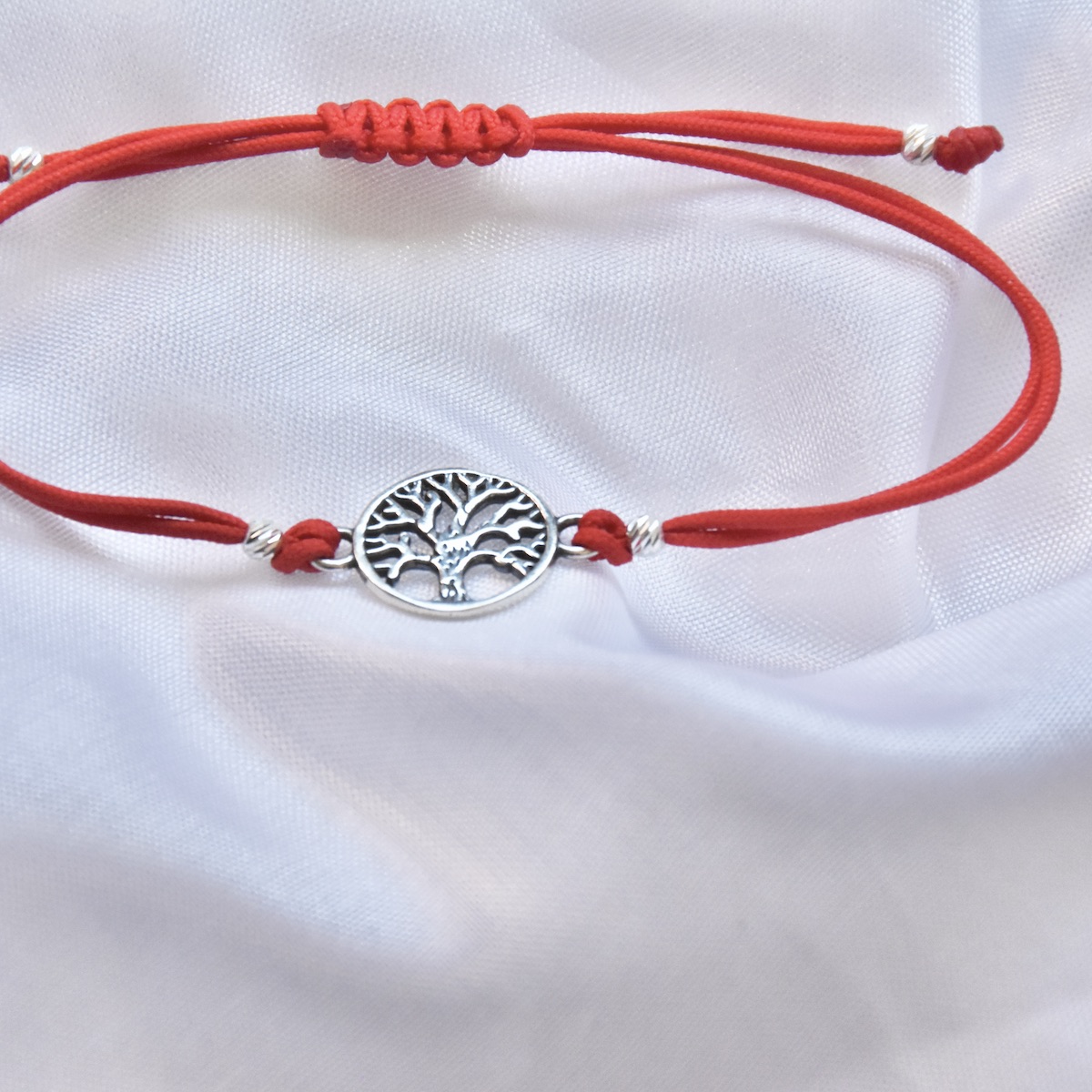 Sterling Silver Tree of Life Bracelet “Red Harmony” – Adjustable String Charm - Image 2