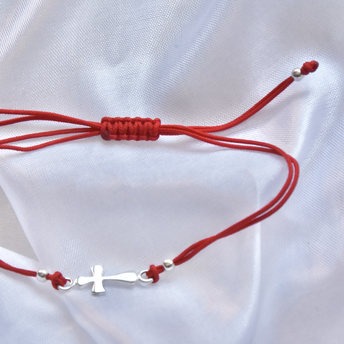 Red String Bracelet with Sterling Silver Cross Charm “Graceful Faith” - Image 2