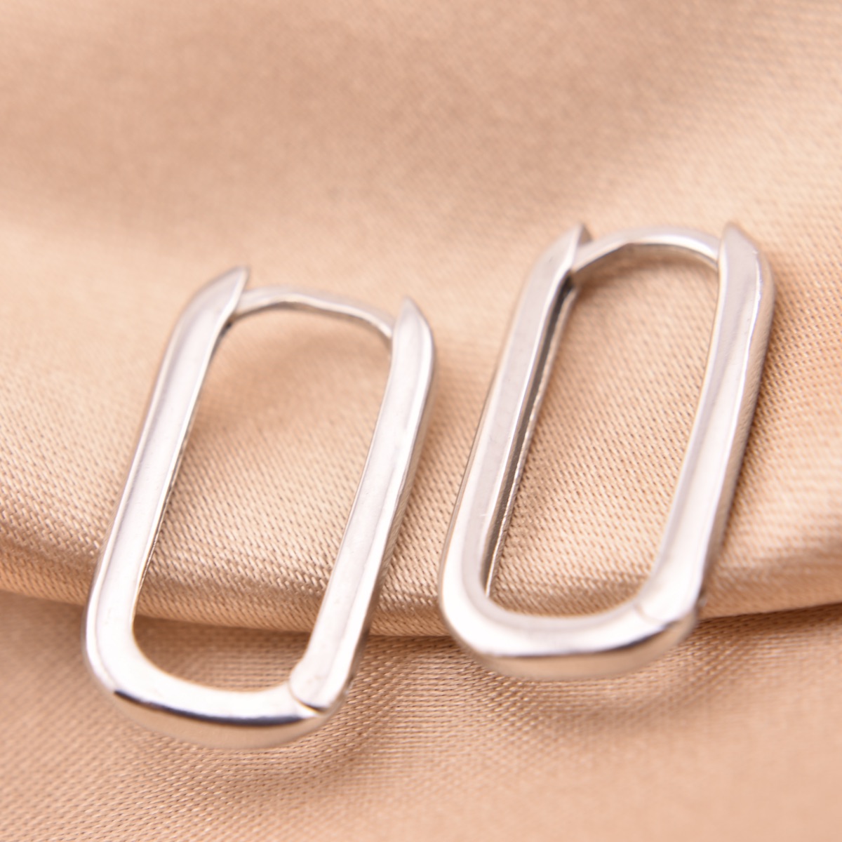 Rectangle Oval Hoop Earrings Sterling Silver 925 Minimalist Dainty Chic Design Modern Elegance Handcrafted Statement Jewelry Gift Present - Image 2