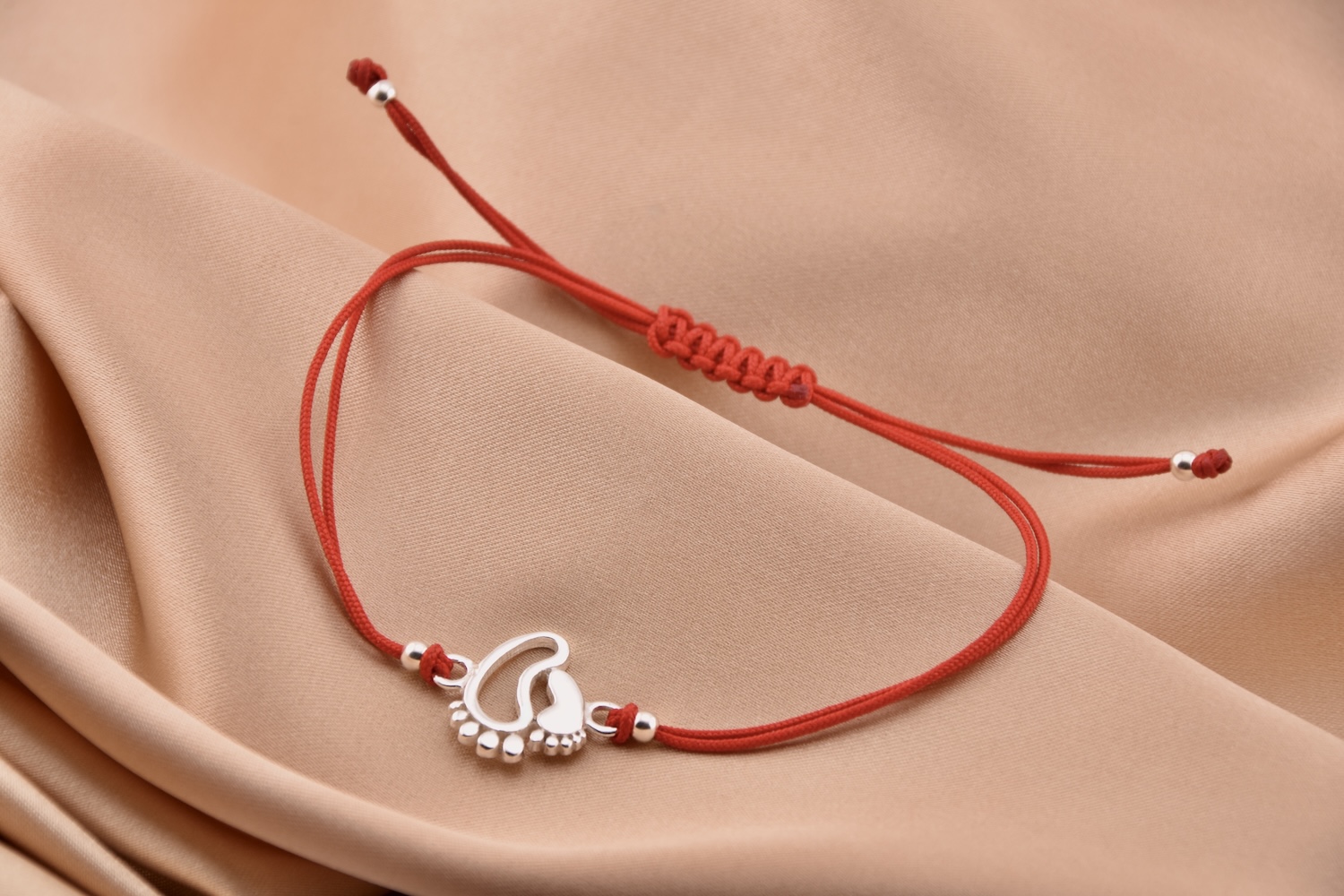 Red String Bracelet with Sterling Silver Baby Feet Charm “First Steps” - Image 2