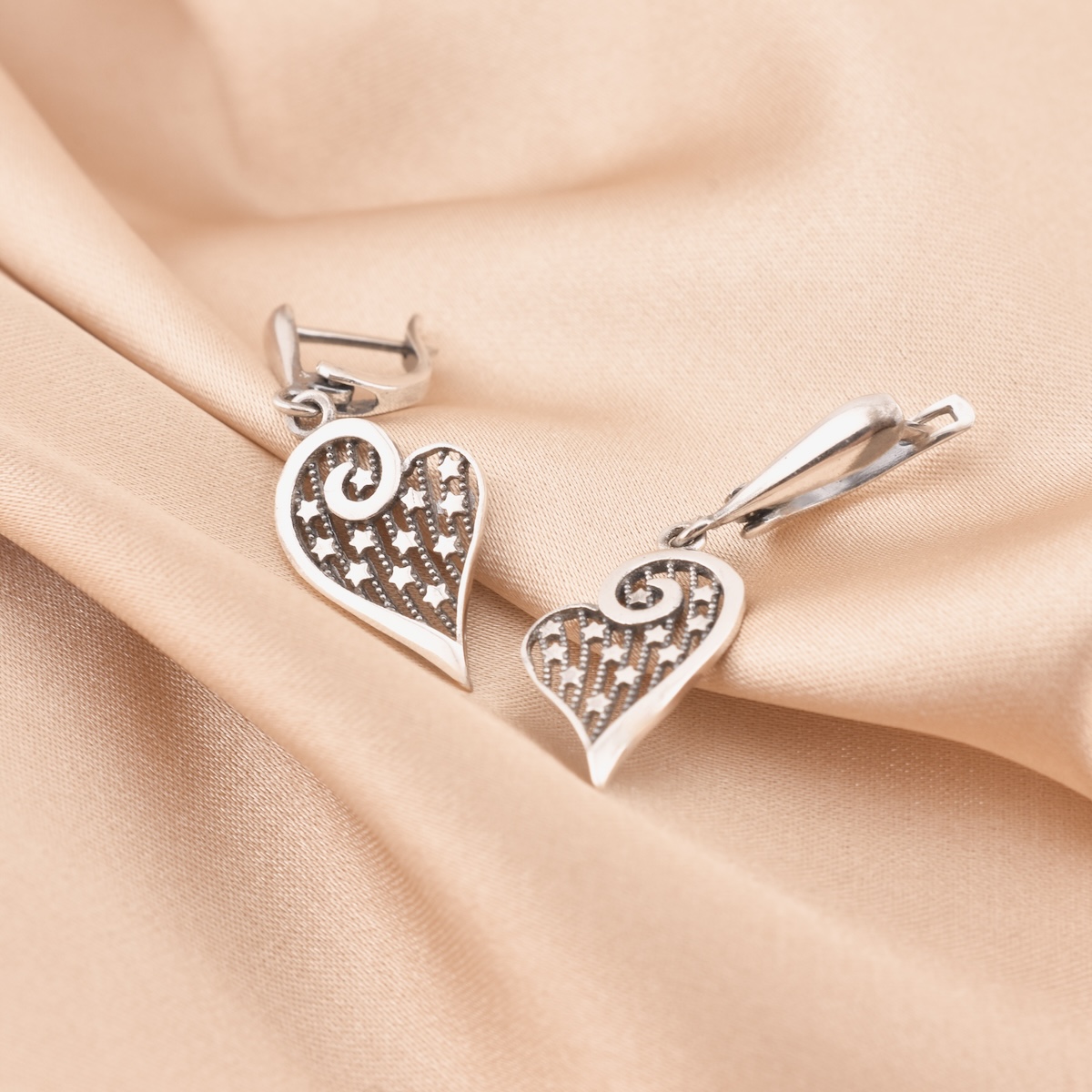 Heart Earrings Sterling Silver 925 Stars Accent Dangle Drop Style Love Romantic Jewelry Women Girl B - Image 2