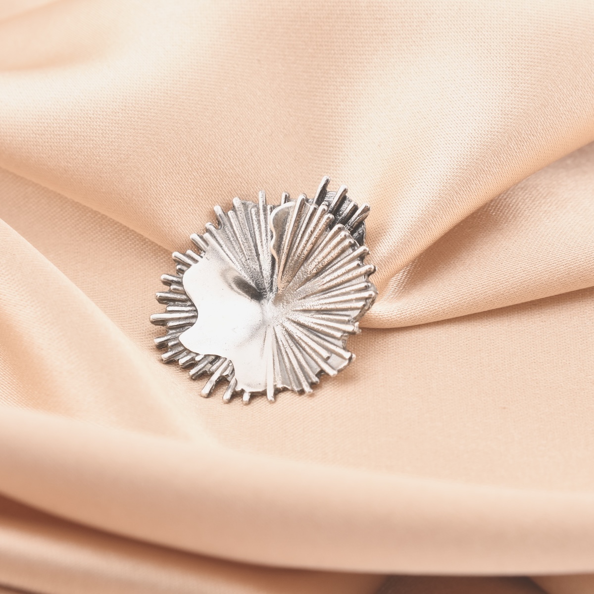 Sterling Silver 925 Pendant Large Necklace Charm Abstract Minimalist Design Round Sharp Rays Women Girl Gift Present - Image 3