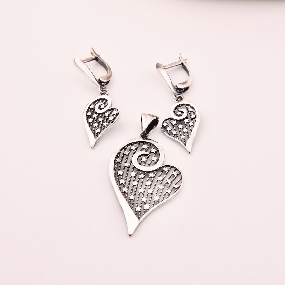 Heart Earrings Pendant Set Sterling Silver 925 Dangle Drop Love Romantic Valentine Gift Necklace Sta - Image 2