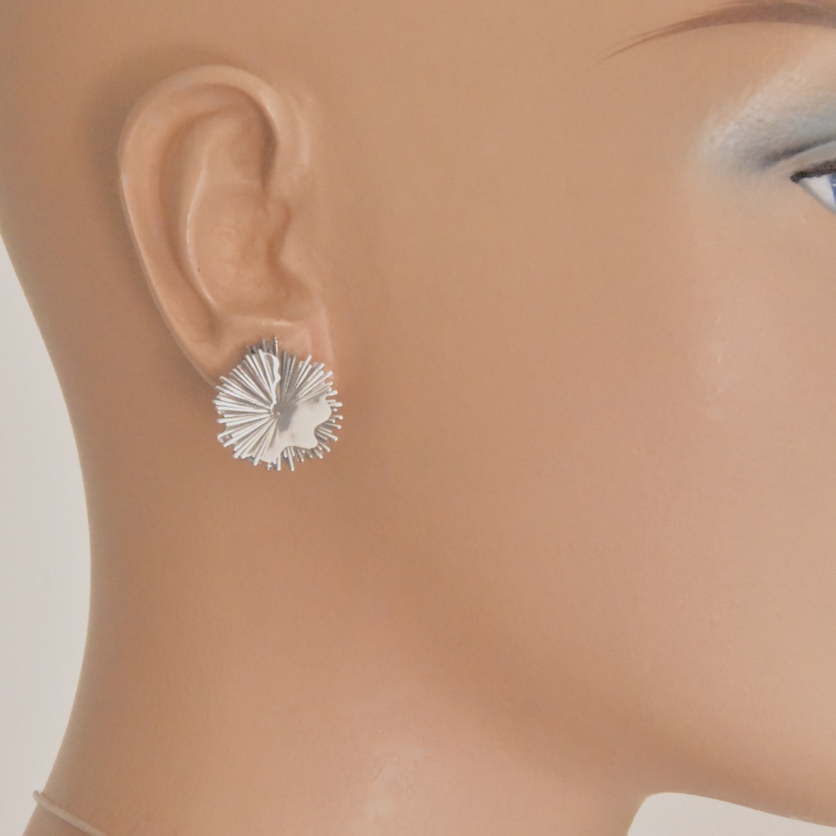 Futuristic Earrings Sterling Silver 925 Abstract Minimalist Design Round Sharp Rays Women Girl Gift Present - Image 4