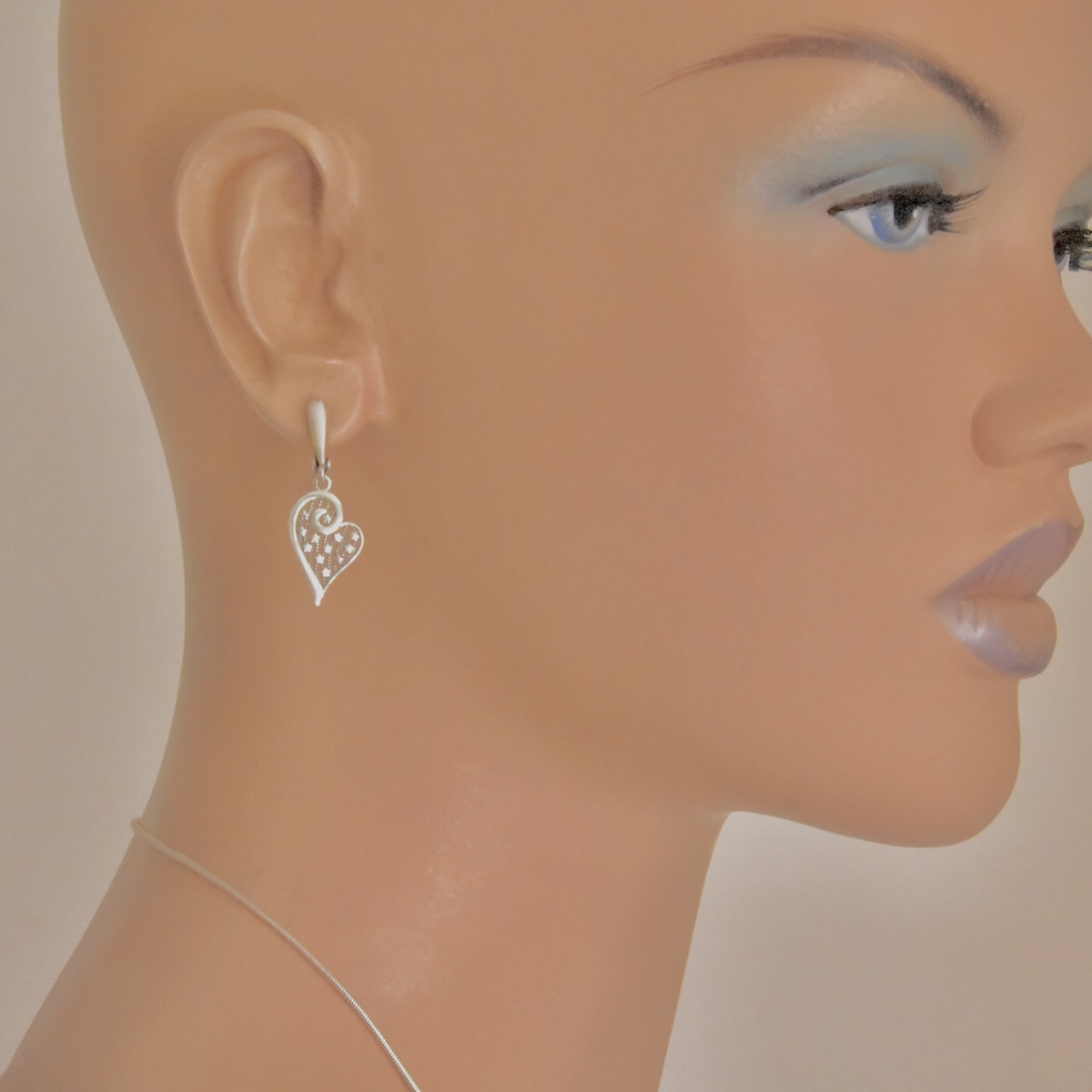 Heart Earrings Sterling Silver 925 Stars Accent Dangle Drop Style Love Romantic Jewelry Women Girl B - Image 3