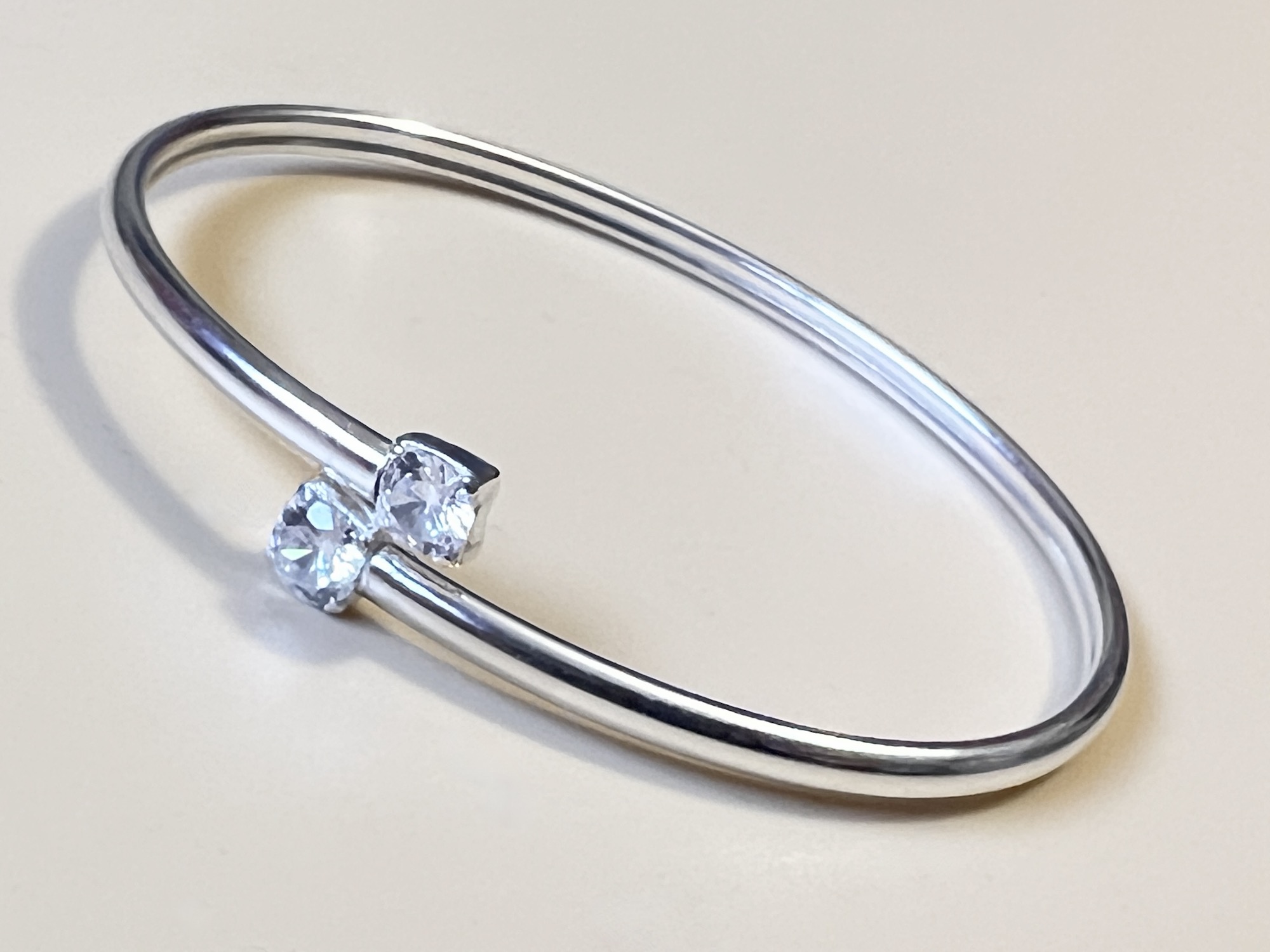 Sterling Silver CZ Bracelet “Dual Spark” – Minimalist Bangle - Image 2