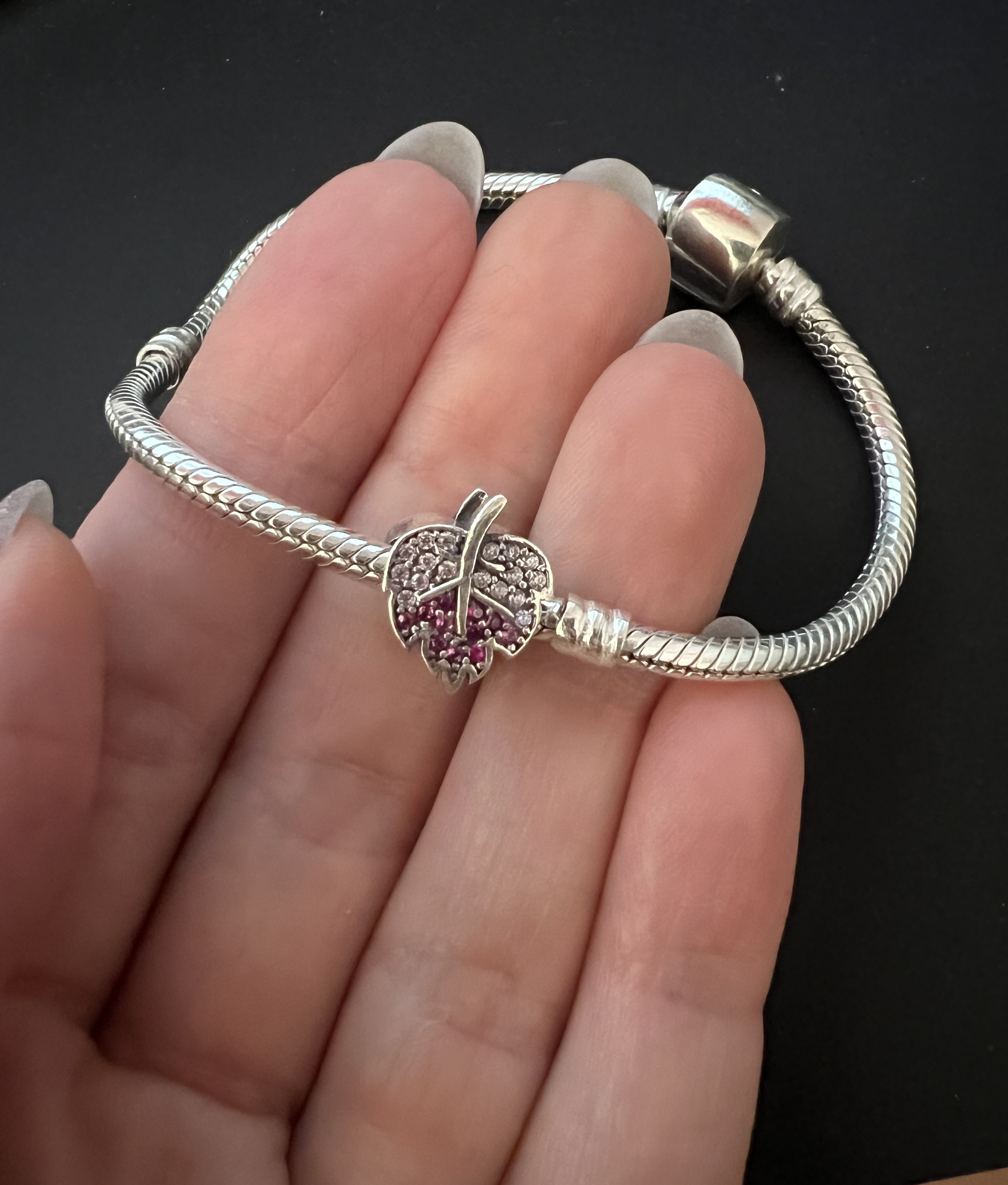 Sterling Silver 925 Sparkling Leaf Bracelet Bead Charm "Spring Blush” - Silver Image 3