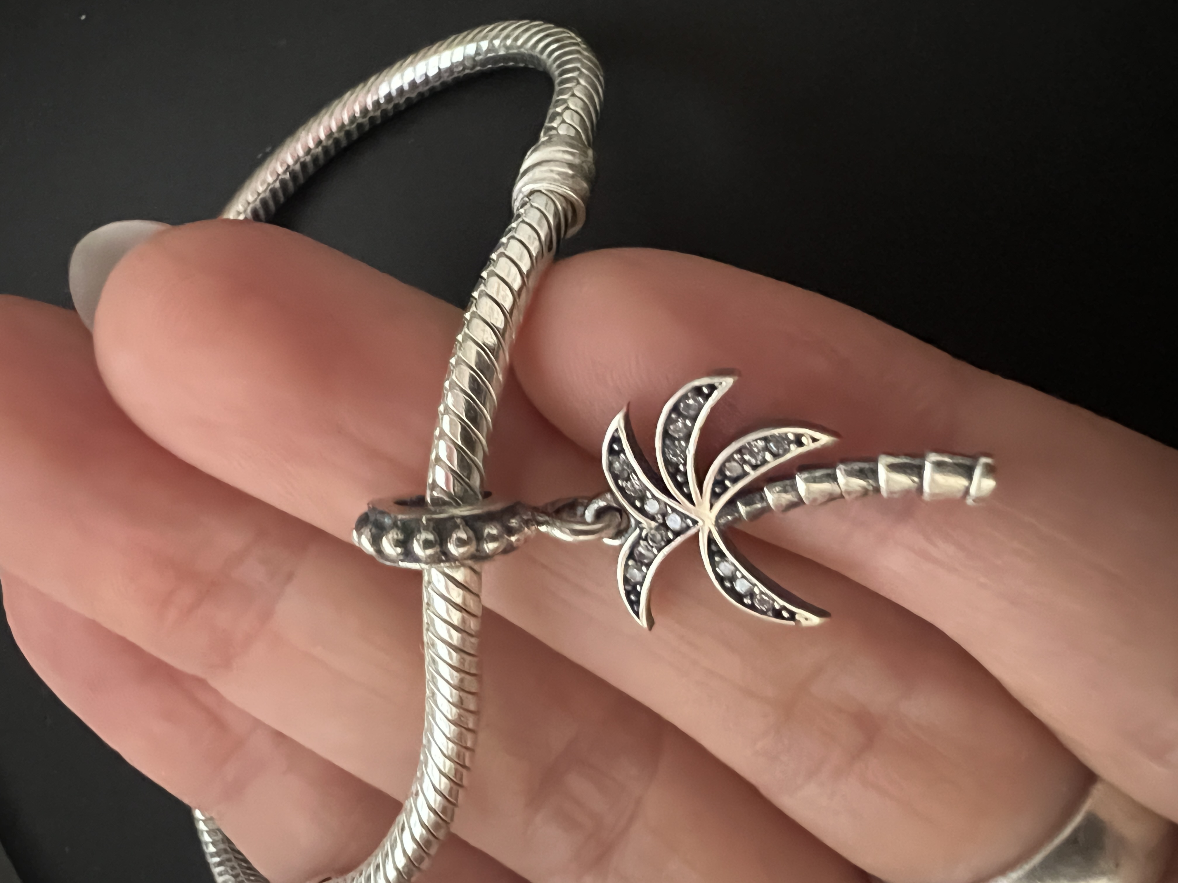 Sterling Silver 925 Palm Tree Bracelet Charm CZ Dangle Style Bead Summer Tropical Holiday Jewellery Accessory - Image 3