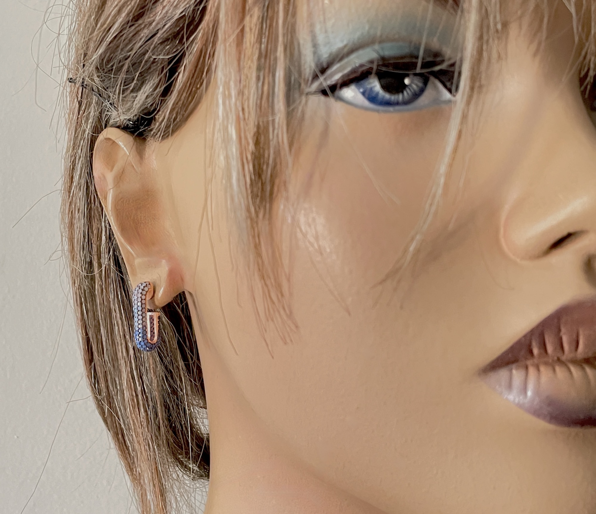 Rectangular Open Cubic Zirconia Earrings Sterling Silver 925 Stud CZ Earrings Rectangle Half Hoop Oval Geometrical Earrings - Image 2