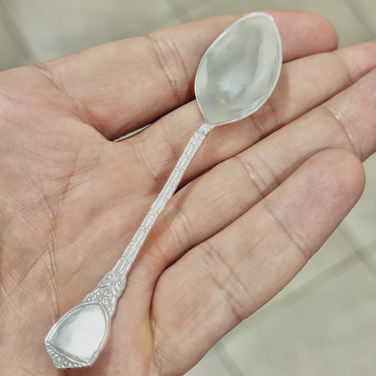 Sterling Silver Mini Spoon “Lazur” – Delicate Ornamental Design - Image 2