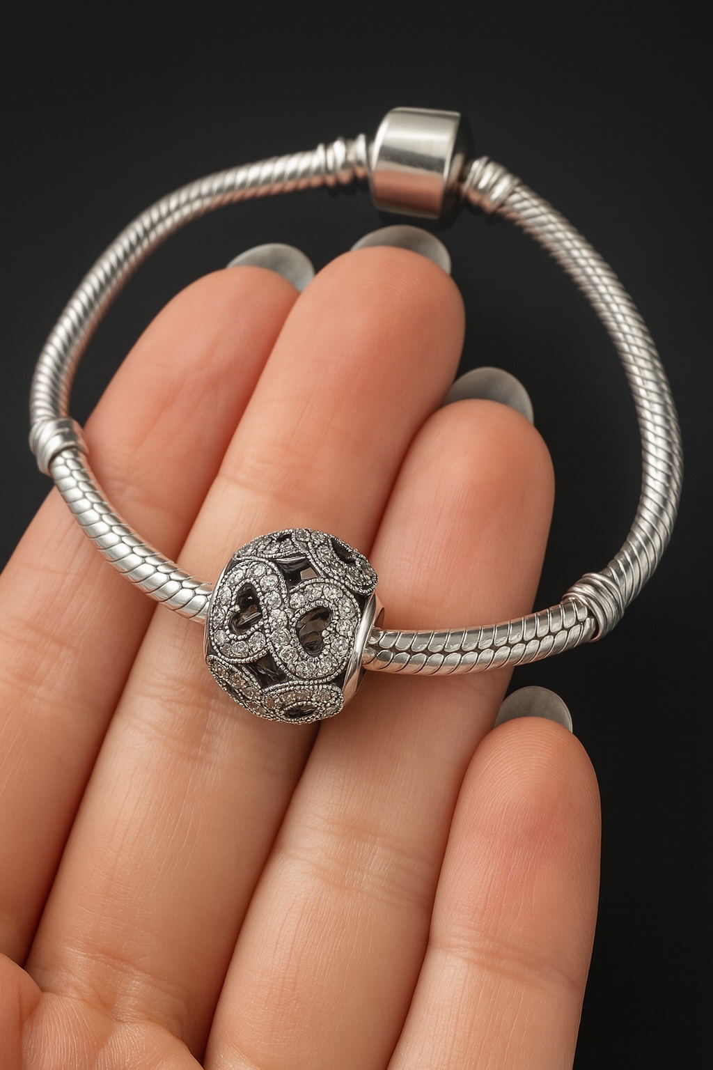 Sterling Silver 925 Infinity Bracelet Charm Sparkling CZ Gemstone Bead - Image 4