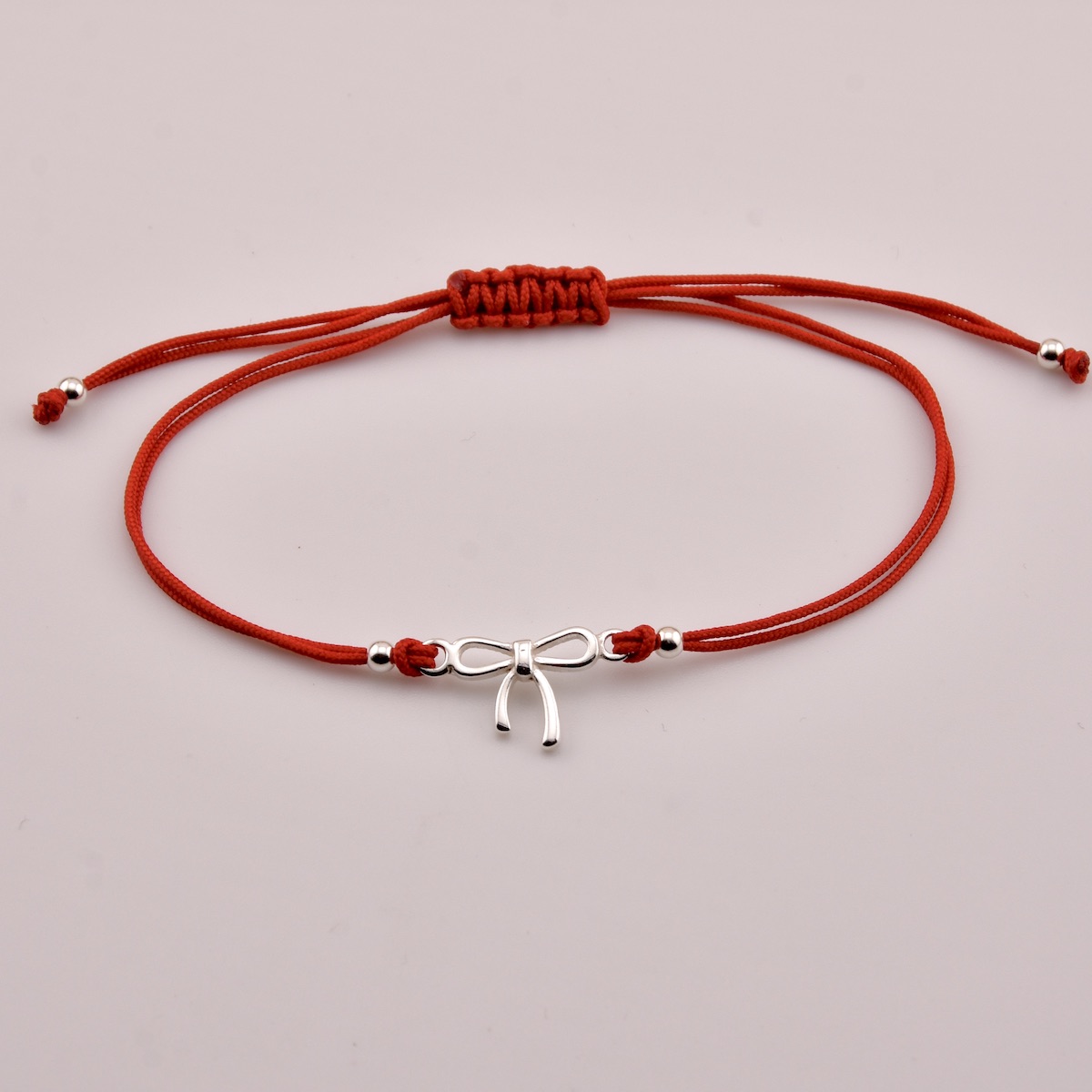 Red String Bracelet with Sterling Silver “Little Wish” Bow Charm – Adjustable Cord - Image 2