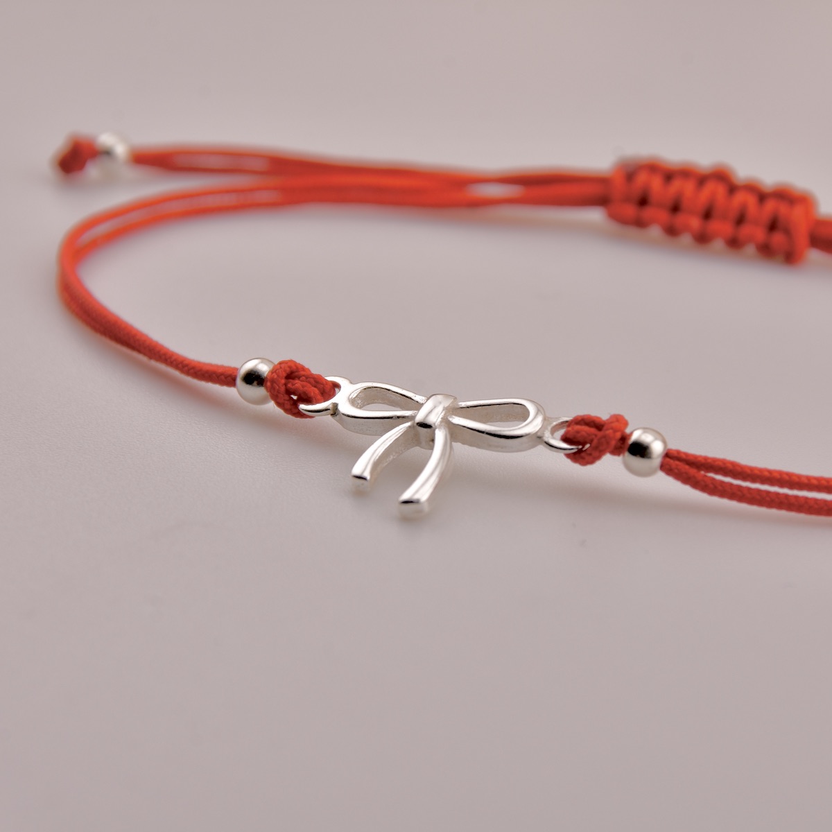 Red String Bracelet with Sterling Silver “Little Wish” Bow Charm – Adjustable Cord - Image 3