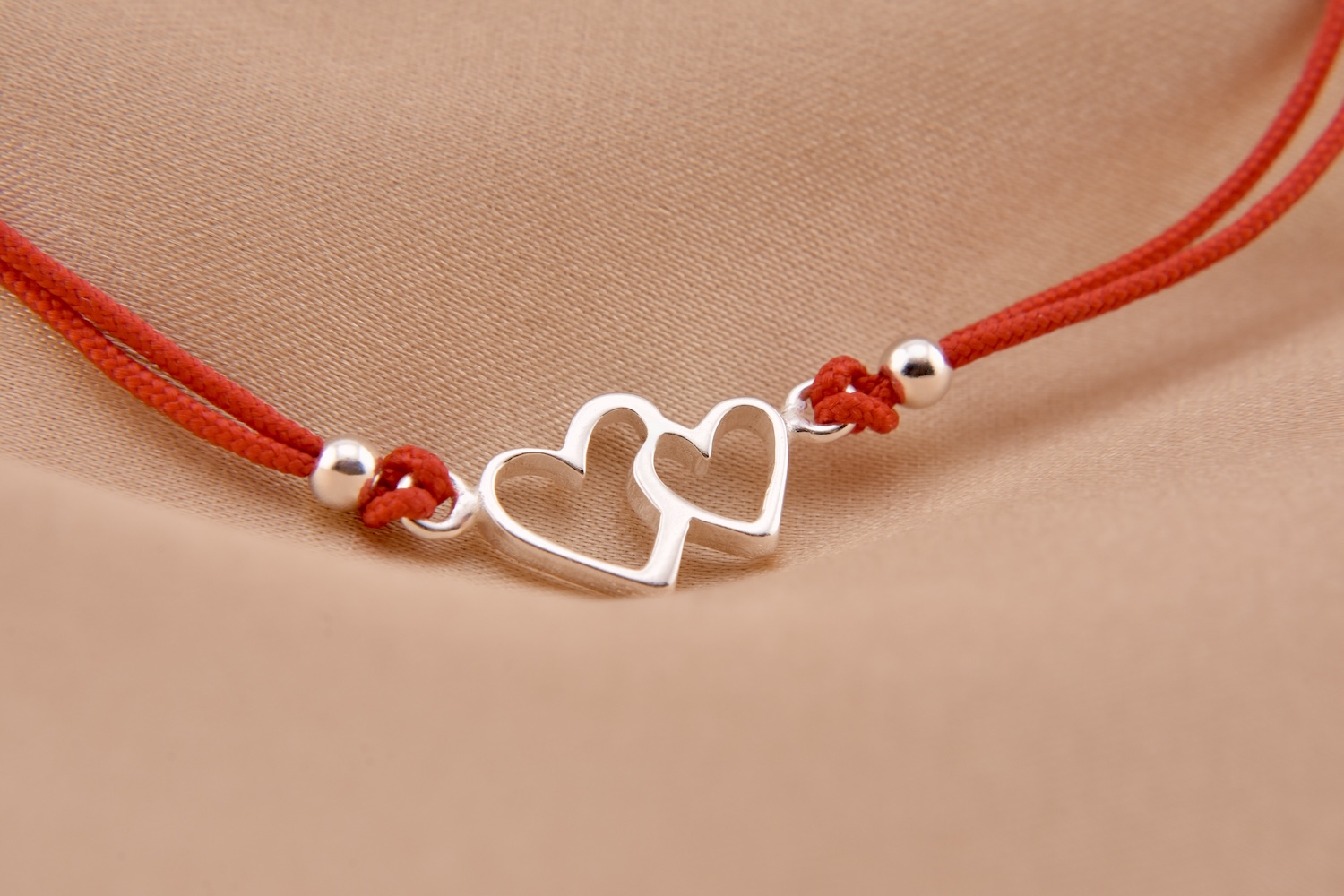 Red String Bracelet with Sterling Silver Hearts Charm “Together” - Image 3