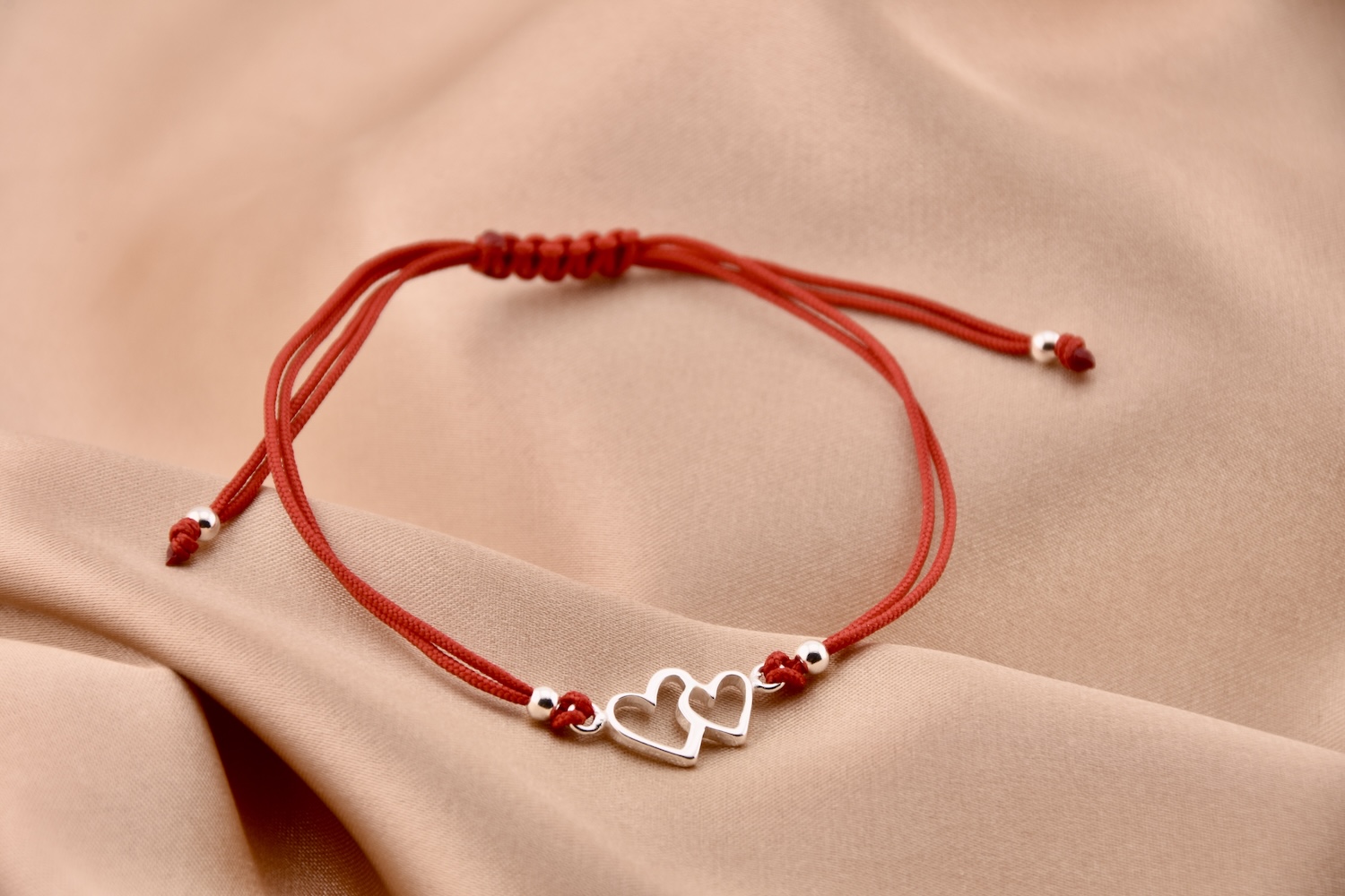 Red String Bracelet with Sterling Silver Hearts Charm “Together” - Image 2