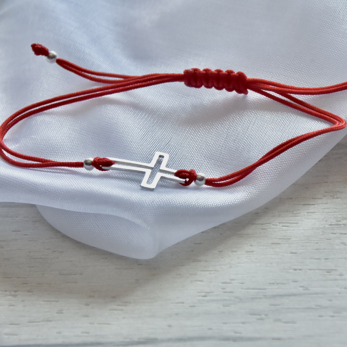 Red String Bracelet with Sterling Silver Cross Charm “Grace” - Image 2