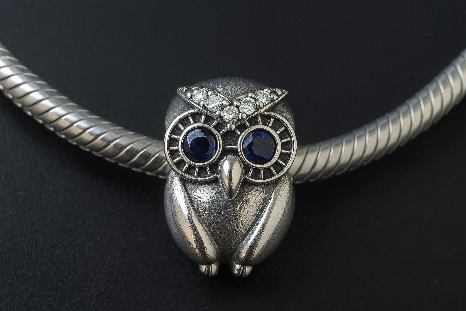 Sterling Silver 925 Owl Bracelet Charm Blue White Cubic Zirconia Gemstones Bead Bracelet Accessory - Image 4
