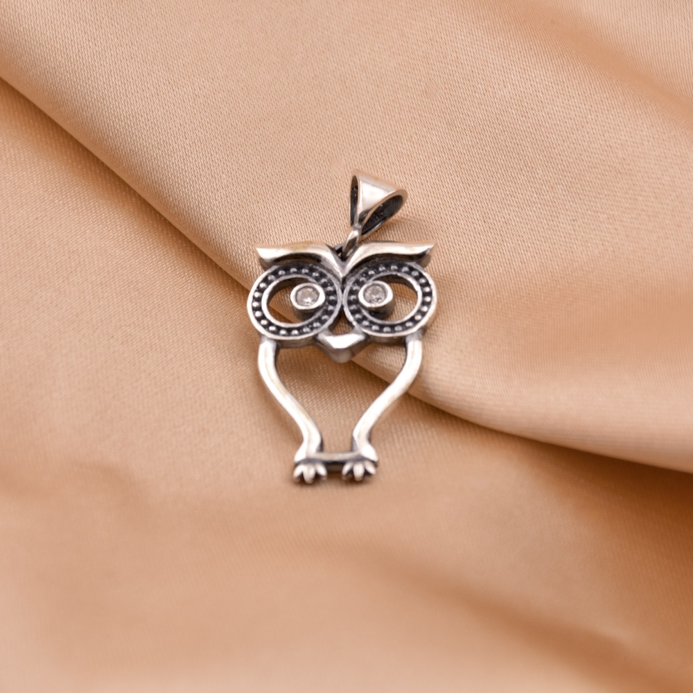 White Zircon Gemstones Owl Necklace Pendant Sterling Silver 925 - Image 2