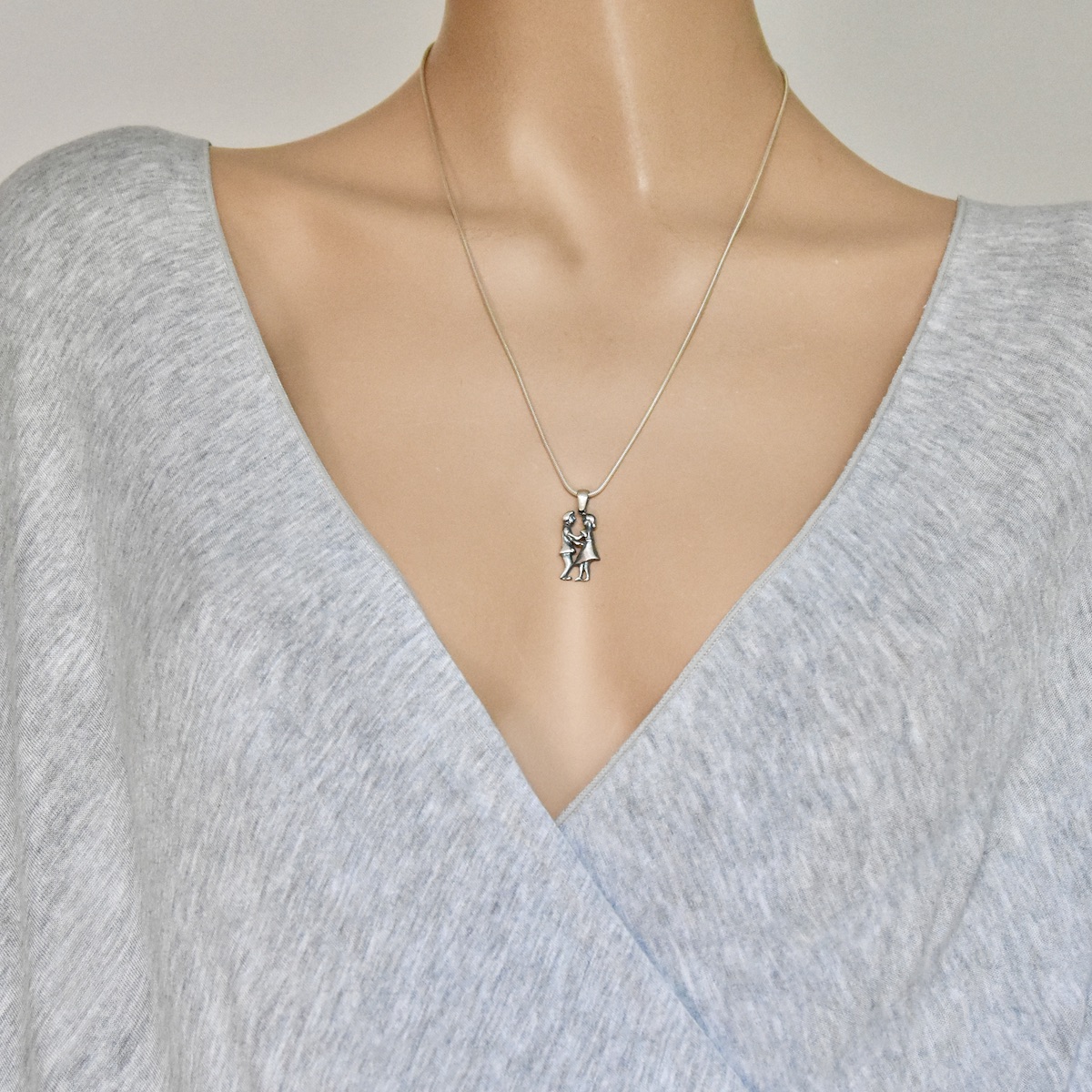 Couple Oxidised Pendant Sterling Silver 925 Couple Hug Dancing Couple Romantic Necklace Chain Charm Handcrafted Unisex Jewelry Gift Present - Image 3