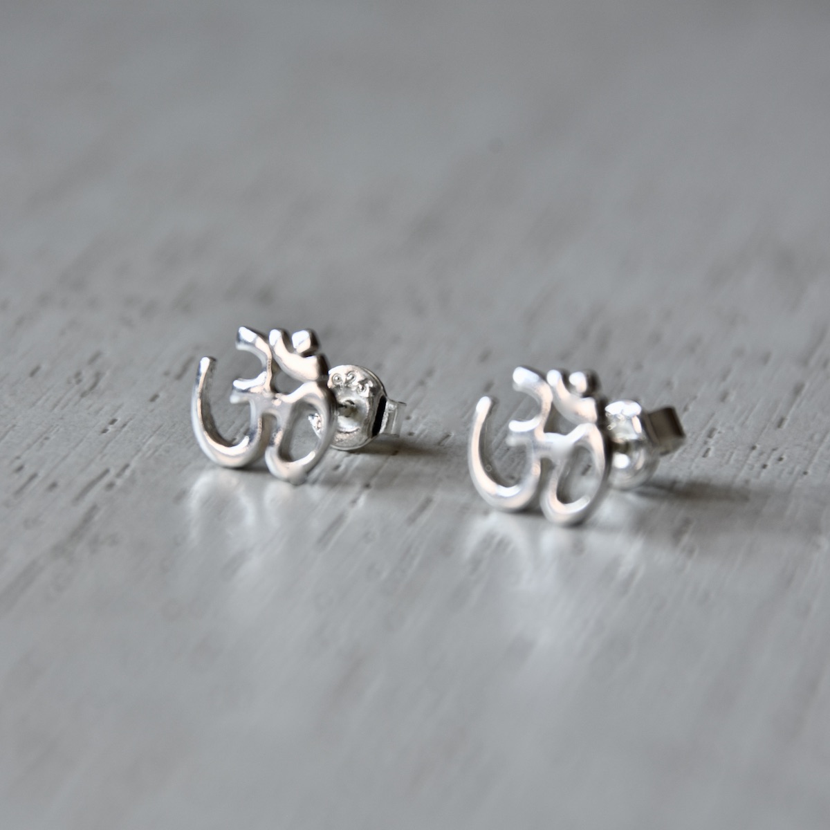 Om Stud Earrings Sterling Silver 925 Spiritual Yoga Jewellery "Balance" - Image 2