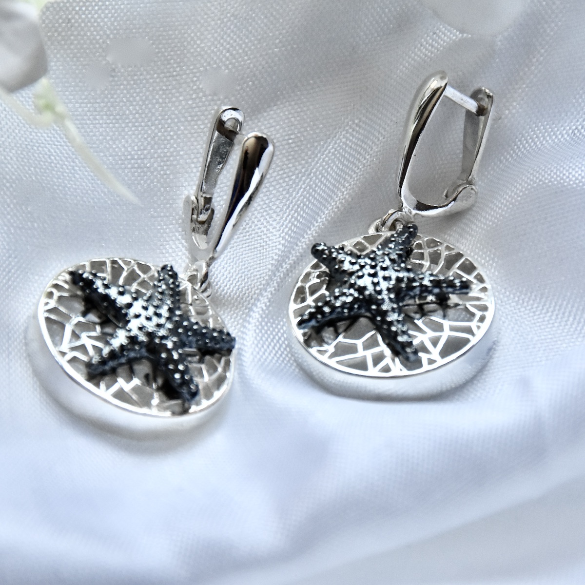 Sterling Silver 925 Starfish Earrings Dangle Drop Oxidised Design Charm Circle Ocean Sea Girl Women Jewellery Gift Idea - Image 2