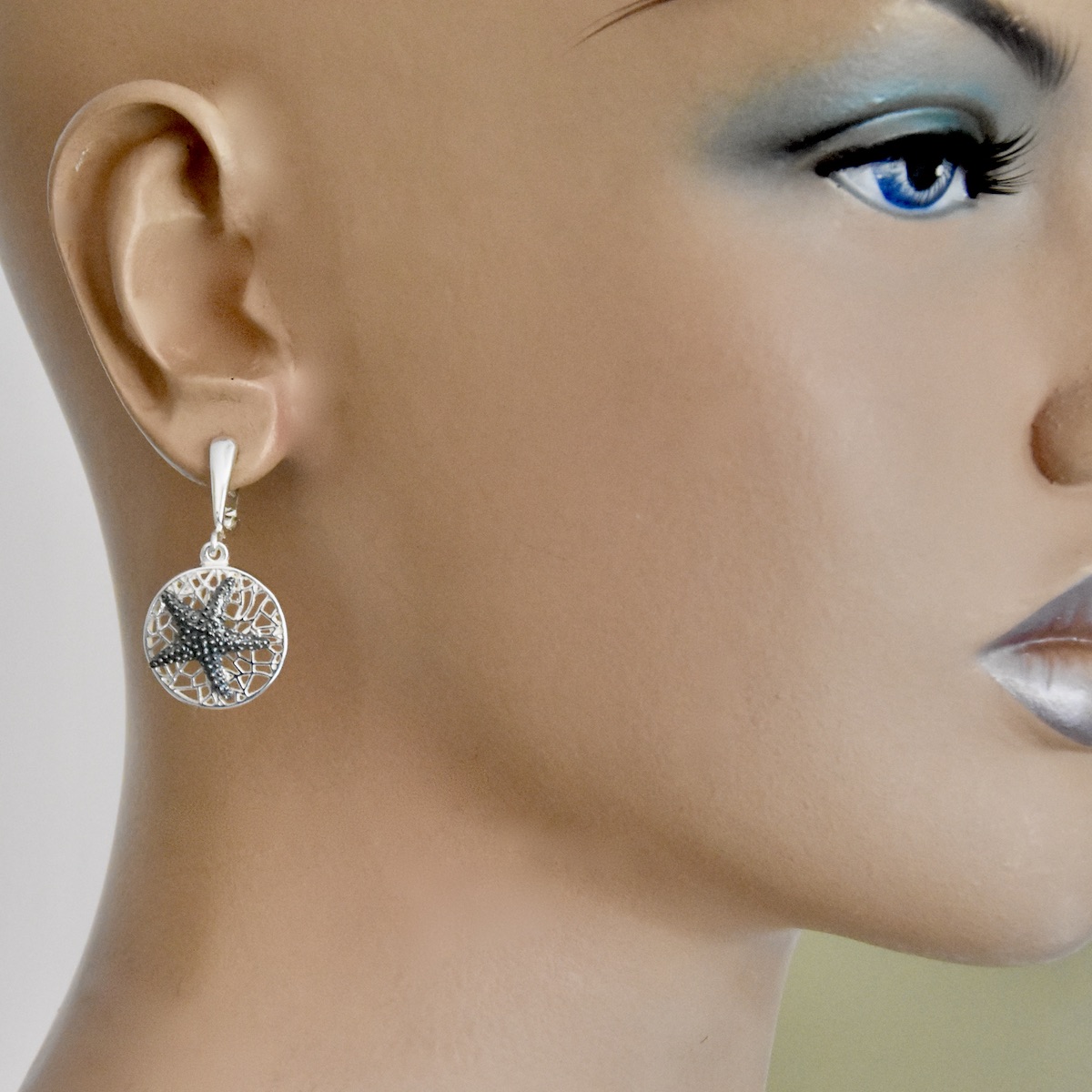 Sterling Silver 925 Starfish Earrings Dangle Drop Oxidised Design Charm Circle Ocean Sea Girl Women Jewellery Gift Idea - Image 3